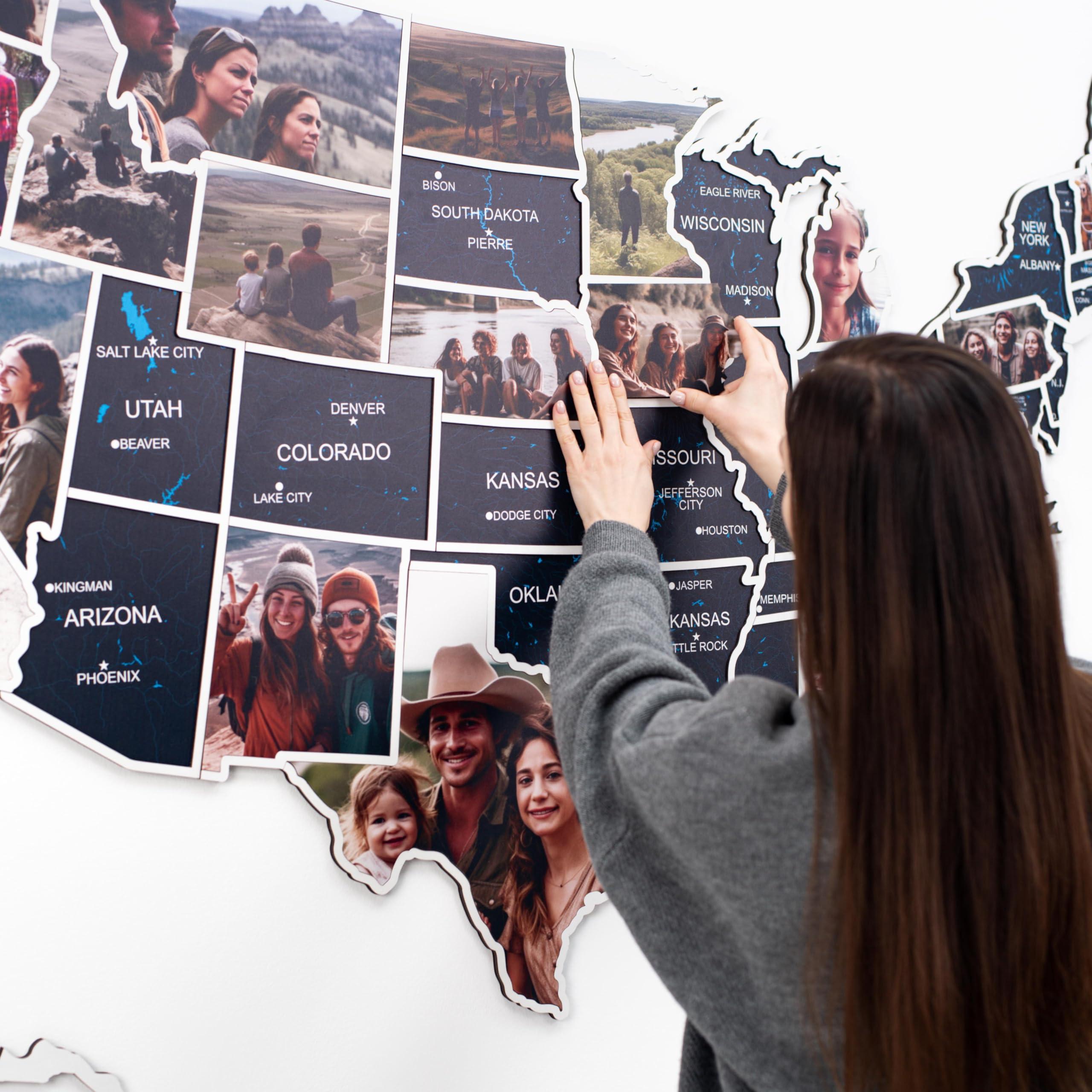 Enjoy The Wood ENJOY THE WOOD Mark Your Travels USA Photo Map - 50 States Travel Map Places I've Been Map Visited Places - US States Map Travel Tracker - Wood Wall Art For Home & Kitchen or Office (Midnight)