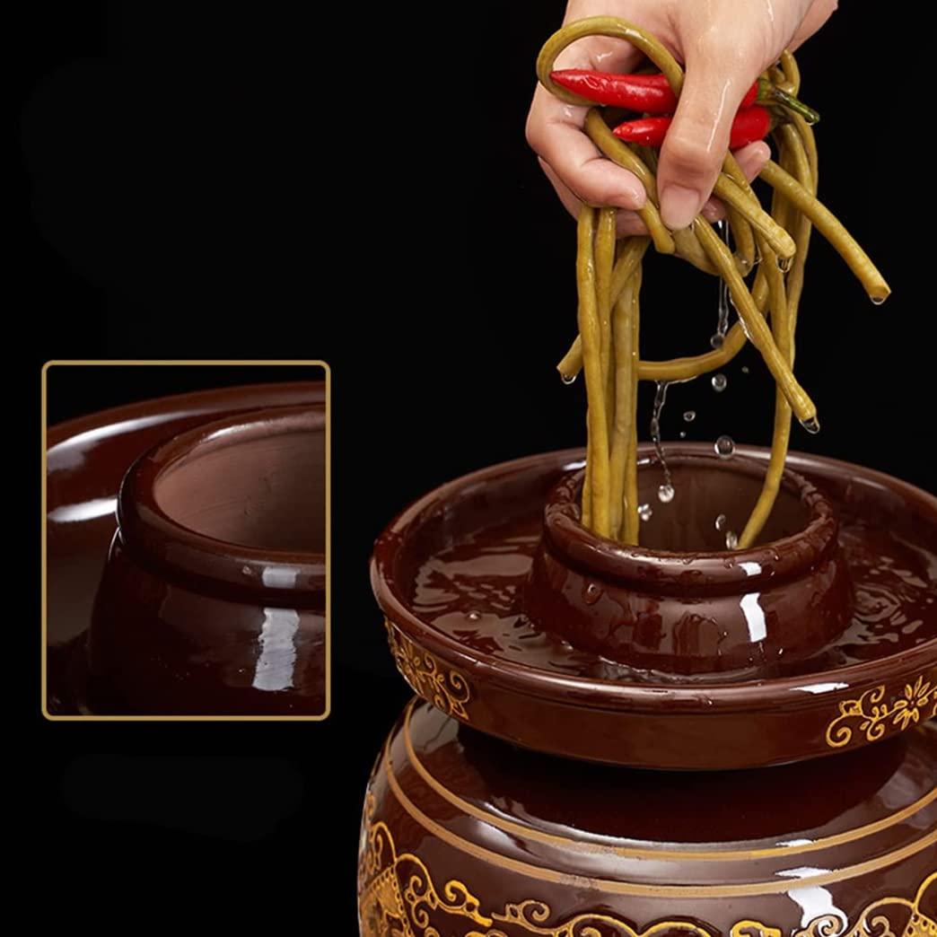 QPZK QPZK Traditional Chinese Porcelain Pickle Jar, Ceramic Fermentation Crock Pickling Pot,Fermenting Jar with Water Seal Airlock Lid Stoneware Fermenter for Kimchi Sauerkrau L