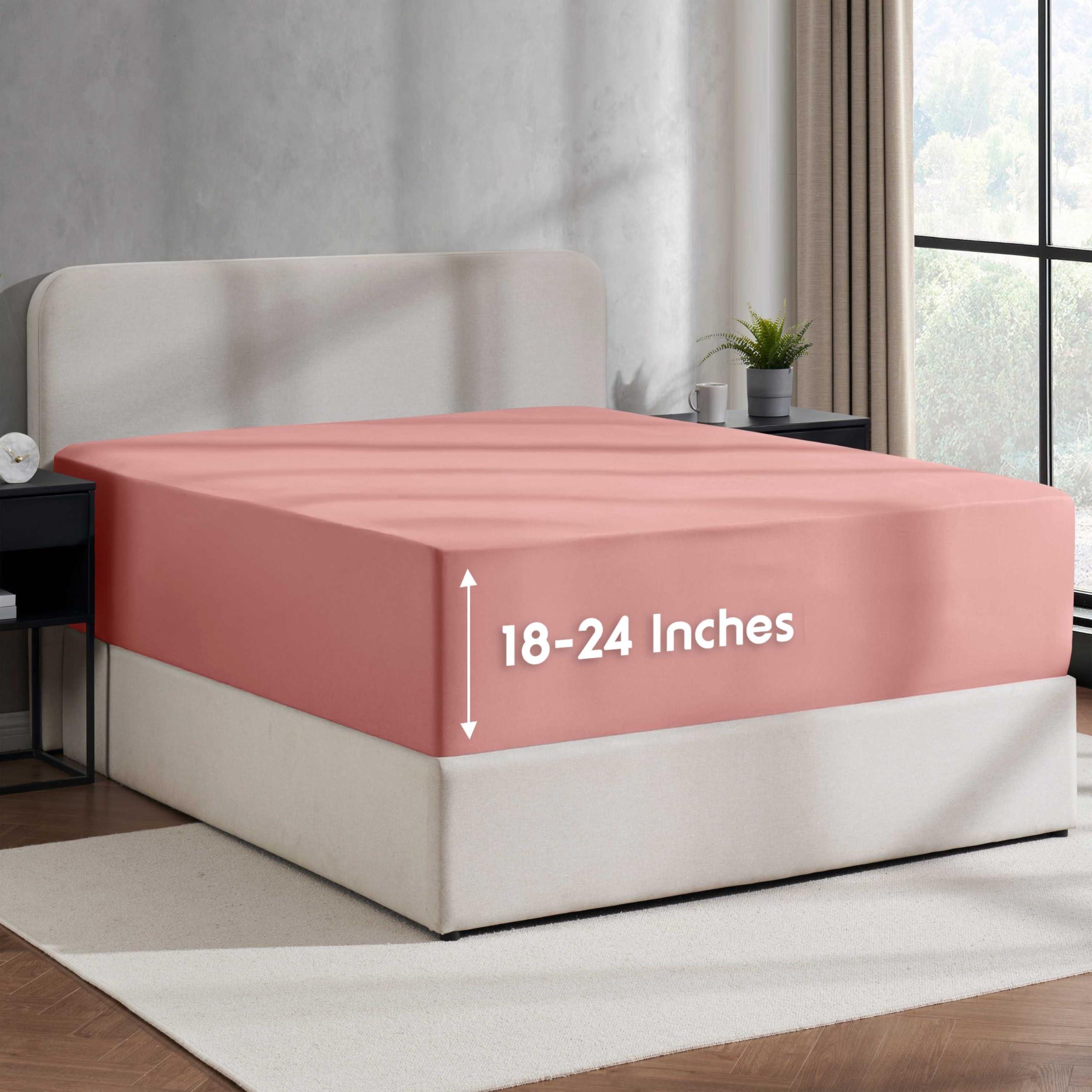 Nestl Nestl Pink Clay California King Fitted Sheet, Extra Deep Pocket Cal King Fitted Sheet Only, 1800 Microfiber Fitted Bed Sheet, Ultra Soft Fitted Sheet California King Fits up to 24 Inch Mattress