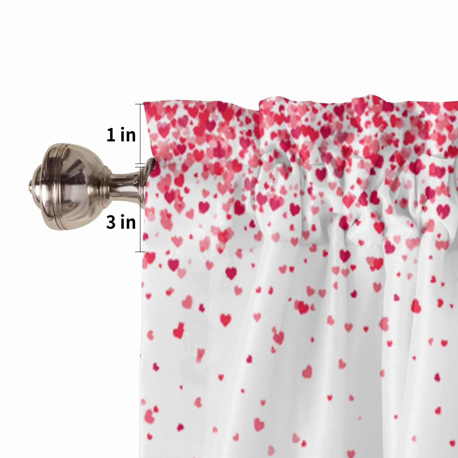 Jolunifun Jolunifun Valentine's Day Kitchen Curtain 24 Inch Length Small Short Cafe Tiers Curtains Drape, 2 Panel Window Treatment Rod Pocket Drapery Panels Curtains, Red Sweeping Love Heart Simple White 55x24