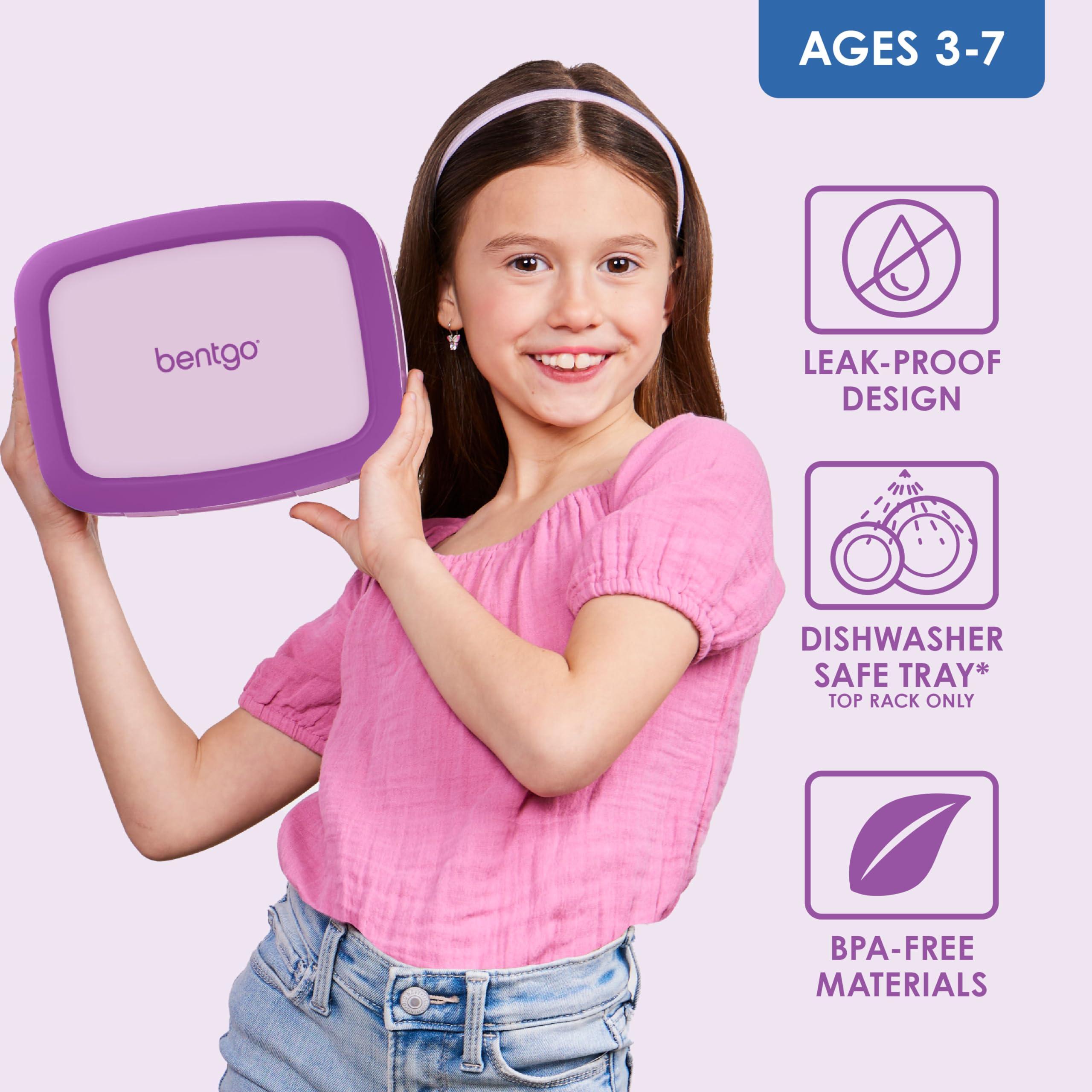 Bentgo Bentgo Kids Bento-Style 5-Compartment Leak-Proof Lunch Box - Ideal Portion Sizes for Ages 3 to 7 - Durable, Drop-Proof, Dishwasher Safe, BPA-Free, & Made with Food-Safe Materials (Purple)