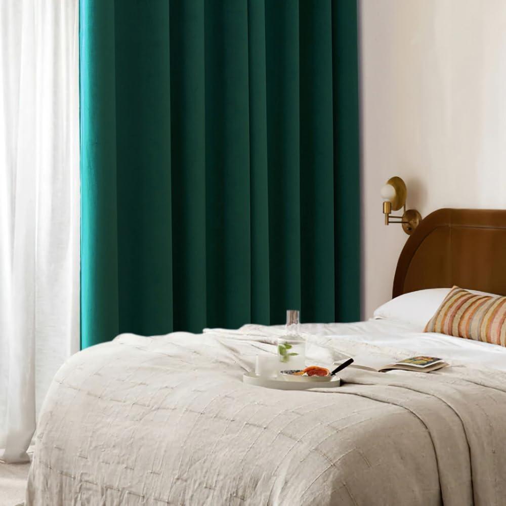 ANRODUO ANRODUO Dark Green Velvet Curtains 84 Inches Long Blackout Thermal Insulated Soundproof Curtain Privacy Room Darkening Curtains Grommet Window Drapes for Bedroom Living Room Set of 2