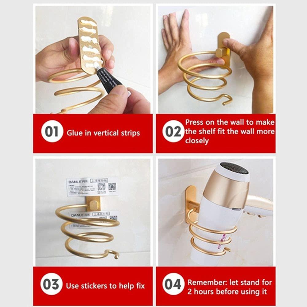 LIANGCHEN LIANGCHEN Hair Dryer Holder Wall Mounted, Aluminum Spiral Blow Dryer Rack Straightener Organizer Hanging Curling Iron Holder Bathroom Hair Styling Stand(Gold)