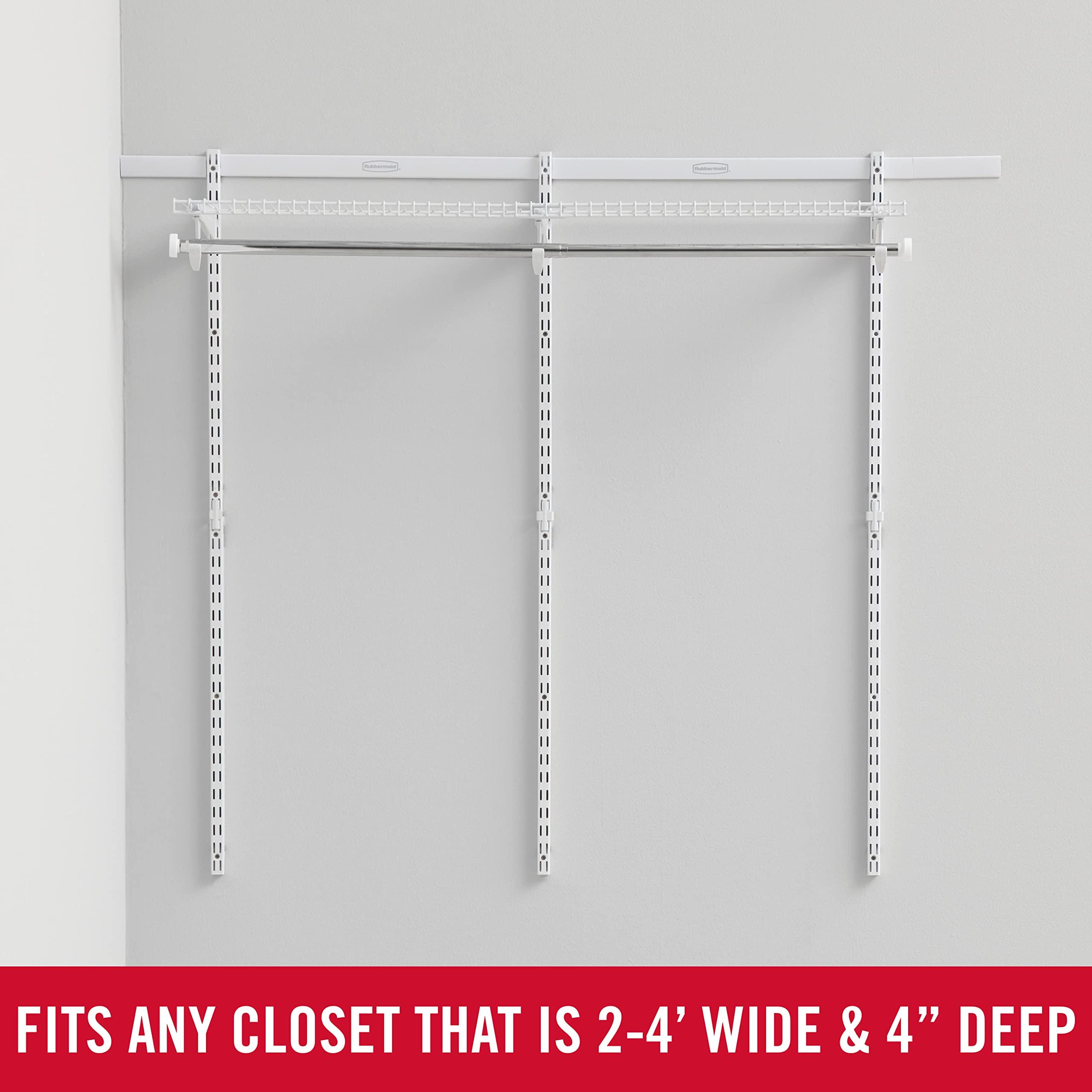 Rubbermaid Rubbermaid Configurations Custom Closet Kit, 2-4 Ft. Adjustable Metal Wire Shelving, White Finish, Expandable Organization System, Hardware Included, for Home Closet/Pantry/Laundry/Mudroom