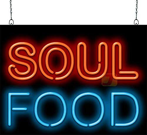 Jantec Sign Group Soul Food Neon Sign - Large Size - 24\" wide x 18\" high - Real, Quality Hand Bent Neon Sign - Red & Blue Neon Letters