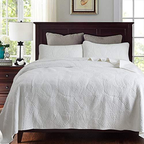 Brandream Brandream White Quilt Bedding Set Queen Size Cotton Luxury Palm Matelasse Quilt Set Quilted Bedspread Coverlet Set 3-Piece