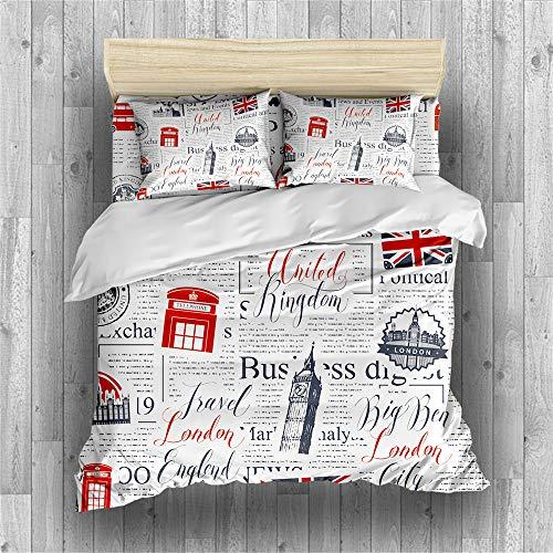 REALIN REALIN British Flag Duvet Cover Set Vintage Old Bedding Big Ben Household Guards Bed Sets 2/3/4PCS Quilt Covers/Sheets/Pillow Shams,Twin/Full/Queen/King (B,Queen-228x228cm-3PCS)