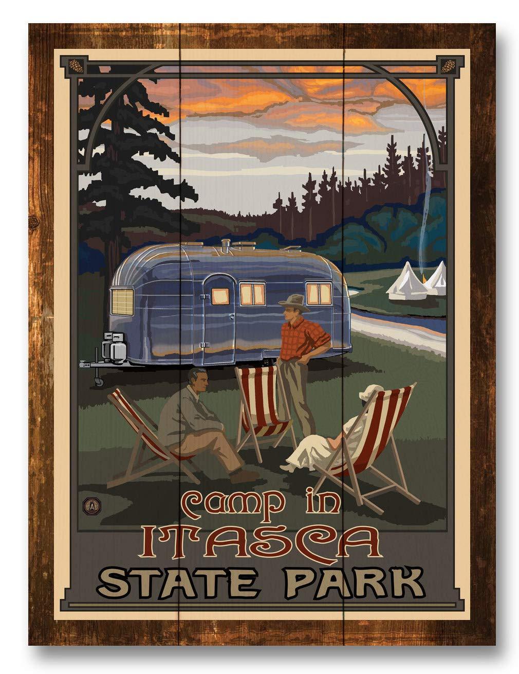 Northwest Art Mall Itasca State Park Minnesota Airstream Trailer Rustic Wood Art Print from Travel Artwork by Artist Paul A. Lanquist 9" x 12"
