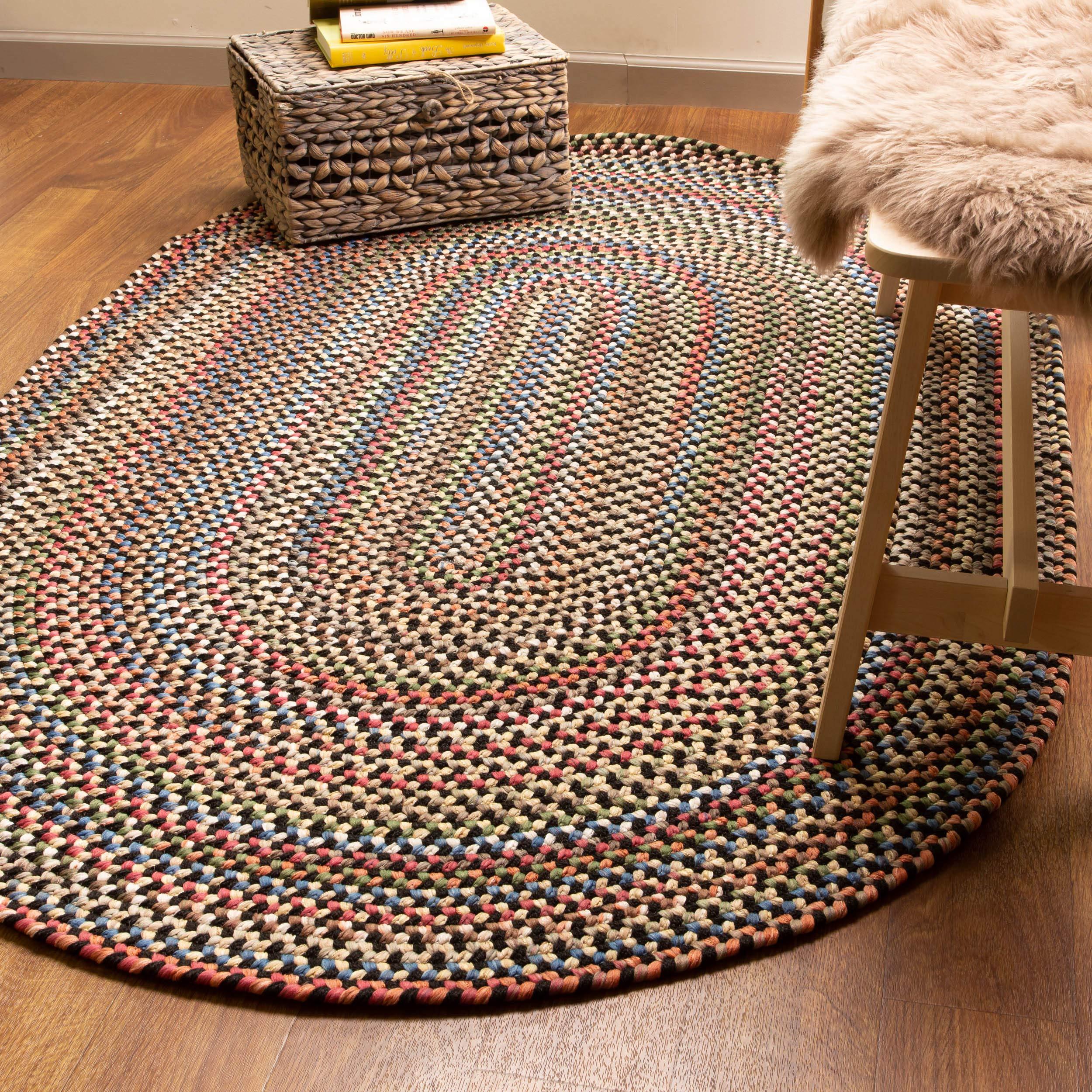 Super Area Rugs Super Area Rugs Roxbury American Made Braided Rug for Indoor Outdoor Spaces, Charcoal/Natural Multi, 3' X 5' Oval