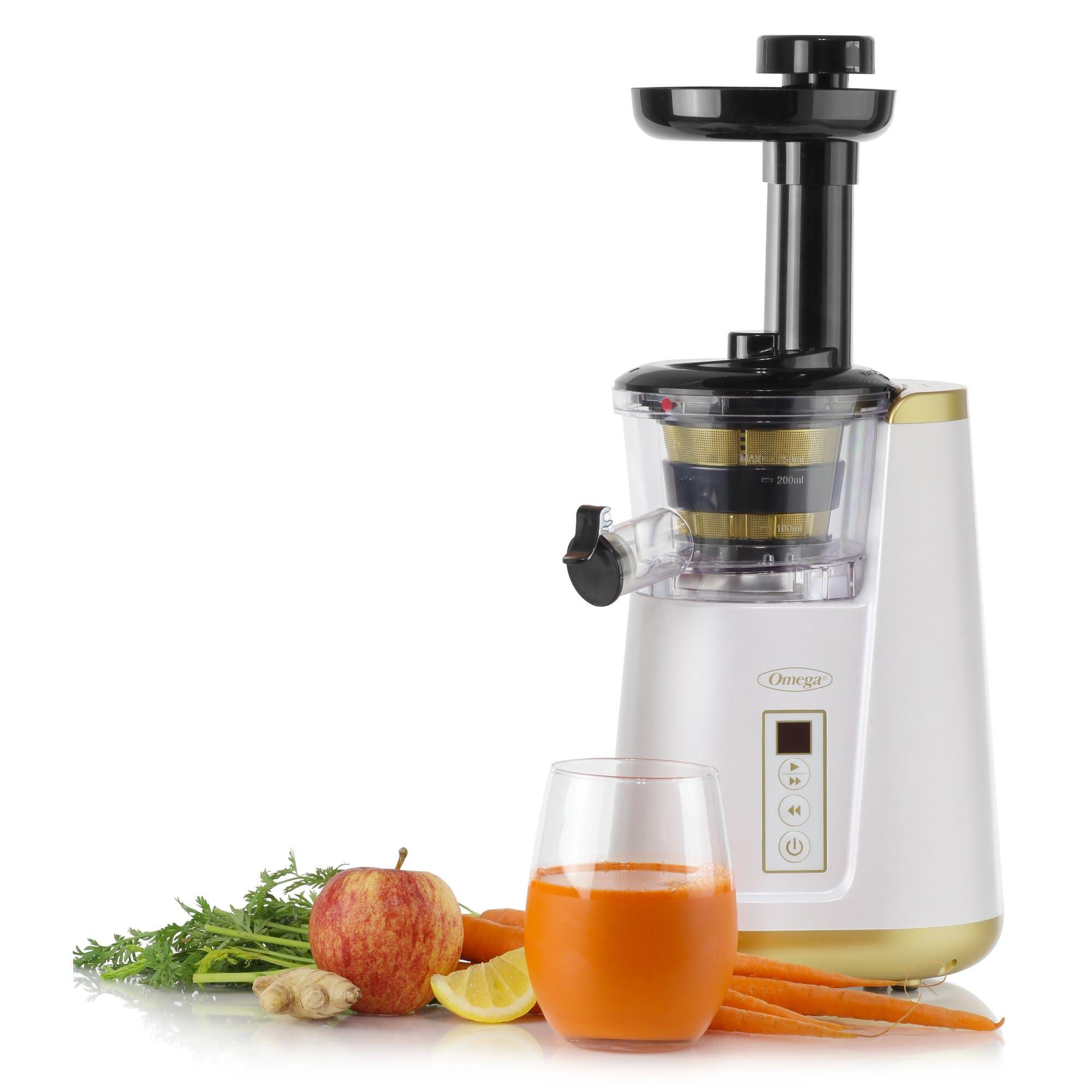 Omega Omega Juicer Cold Press 365 Vertical Slow Masticating Extractor for Fruits and Vegetables, BPA-Free, 65 RPM, 150-Watts, White