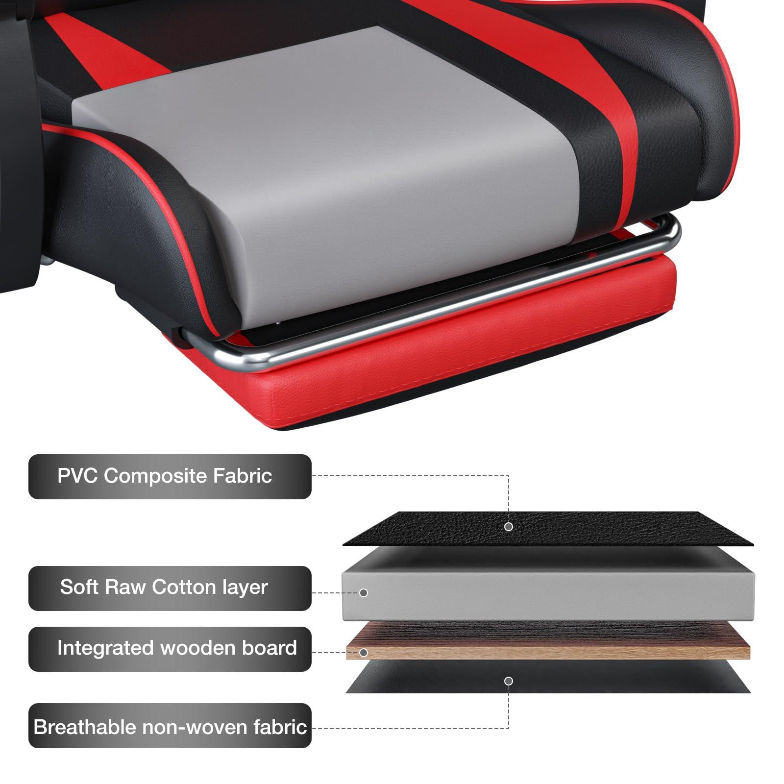 HOFFREE HOFFREE Massage Gaming Chair for Kids Computer Gamer Chair with Footrest and Lumbar Support Reclining PC Game Chair with Headrest for Gaming Room Red and Black