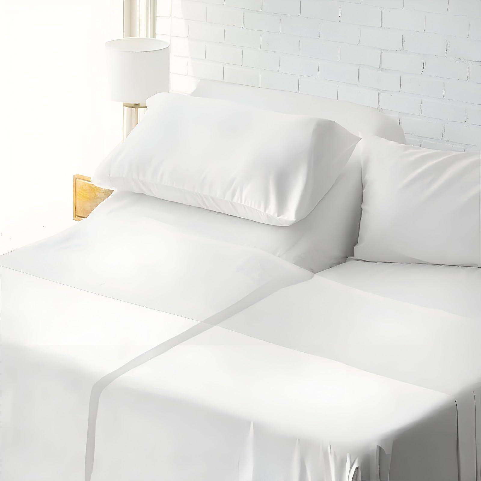 Shreem Linen Split Head Flex King Sheets for Adjustable Beds, Flex Top King Sheets for Sleep Number Bed 100% Egyptian Cotton - 4Pcs Sheet Set -36\" Top Split Sheets to fit Upto 16\" Deep Mattress (White Solid)