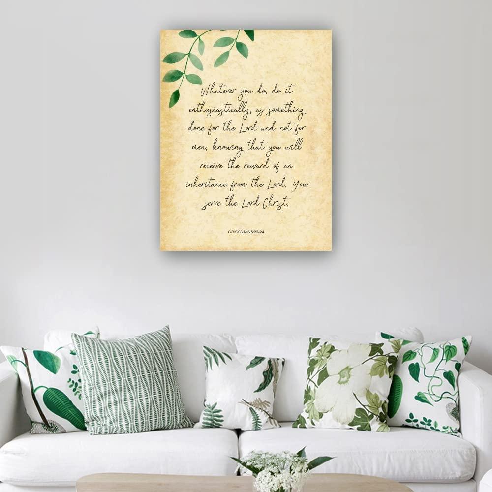 Huyenma Colossians 3 23-24 Bible Scripture Wall Decor Bible Poster Pictures Decoration Living Room Print Kitchen Pictures for Hallway Contemporary Painting (16x24inch(40x60cm),Unframed)