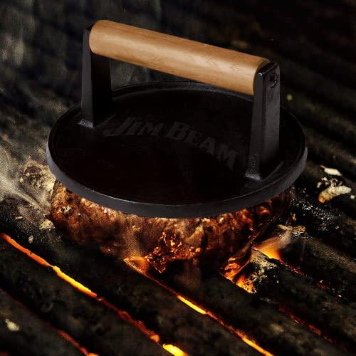 Jim Beam Jim Beam JB0158 Black Cast Iron Burger Press - 7'' Heavy Duty Burger Press with Solid Wood Handle