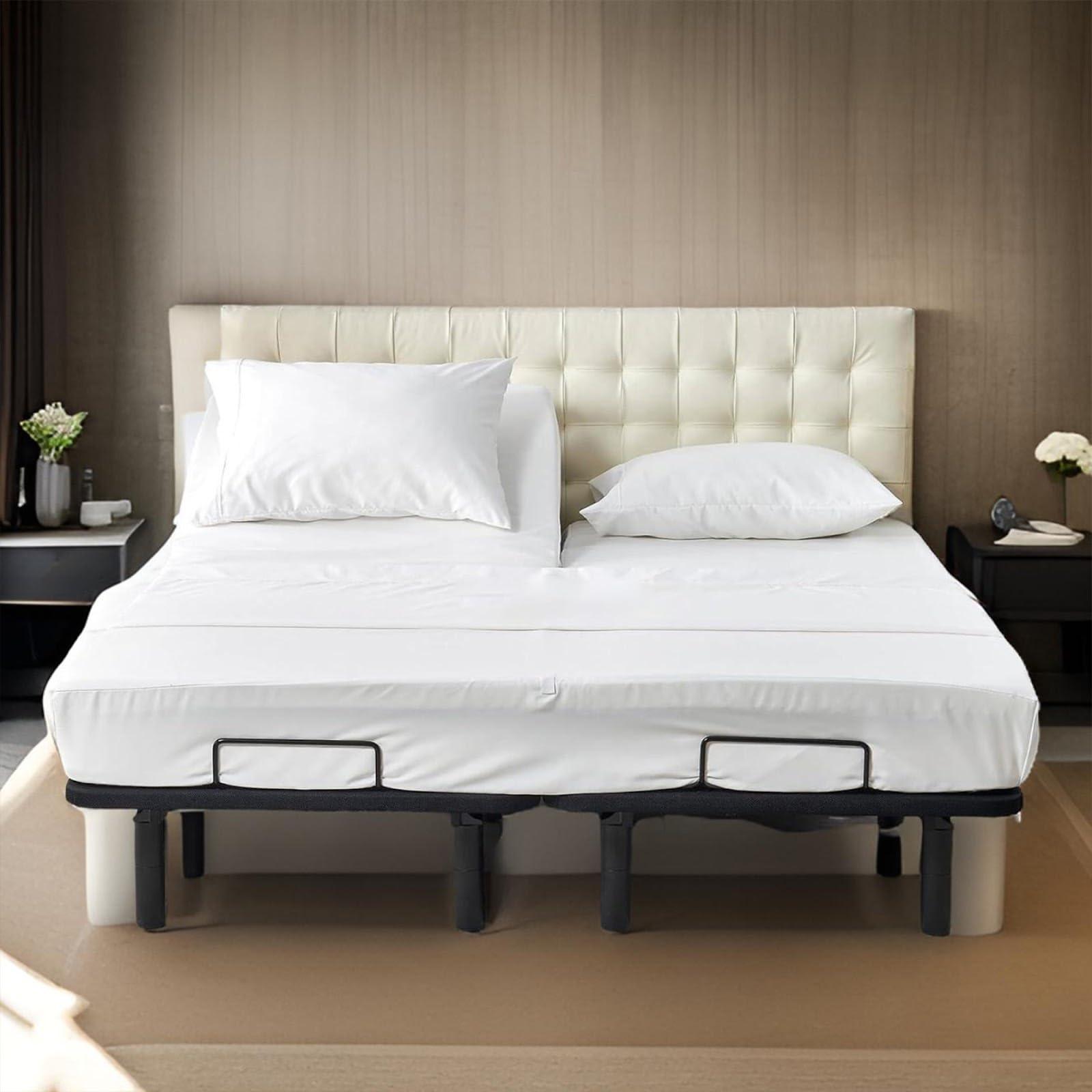 Shreem Linen Split Head Flex King Sheets for Adjustable Beds, Flex Top King Sheets for Sleep Number Bed 100% Egyptian Cotton - 4Pcs Sheet Set -36\" Top Split Sheets to fit Upto 16\" Deep Mattress (White Solid)