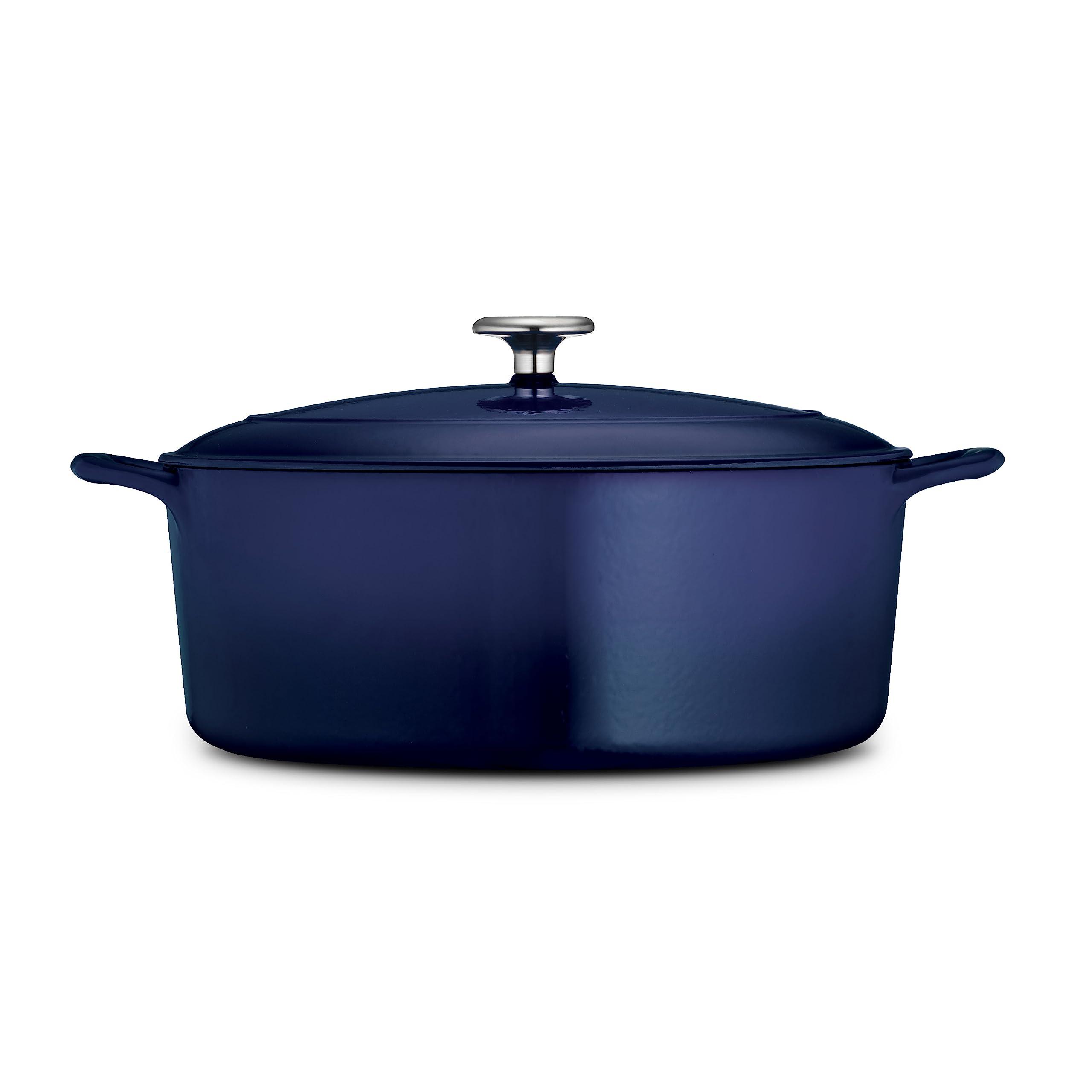 Tramontina Tramontina Enameled Cast Iron Oval Dutch Oven Pot with Lid, Large 7-quart, Blue