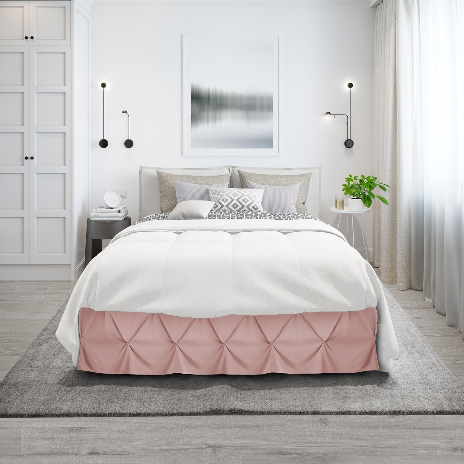 Nestl Nestl Blush Pink Bed Skirt Queen Size, Pinch Pleat Queen Bed Skirt, 14\" Inch Drop Queen Bedskirt, Hotel Quality Blush Pink Bed Skirts, Microfiber Bedskirt for Queen Bed, Blush Pink Queen Bed Skirt