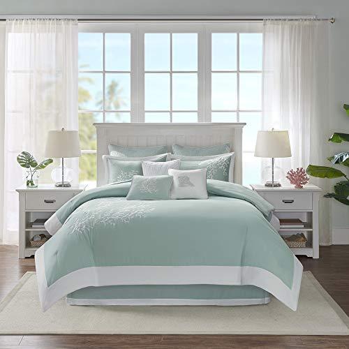 Harbor House Harbor House Cotton Comforter Set - Coastal Oceanic Sealife Design, All Season Down Alternative Bedding with Matching Shams, Bedskirt, Twin(72"x90"), Coastline, Coral Aqua, 3 Piece