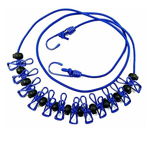 Starly Life Adjustable Elastic Clothesline with Clips and Positioning Balls Portable Retractable Windproof Laundry Hanging Rope Anti-Skid Washing Line with Drawstring Bag (Dark Blue)