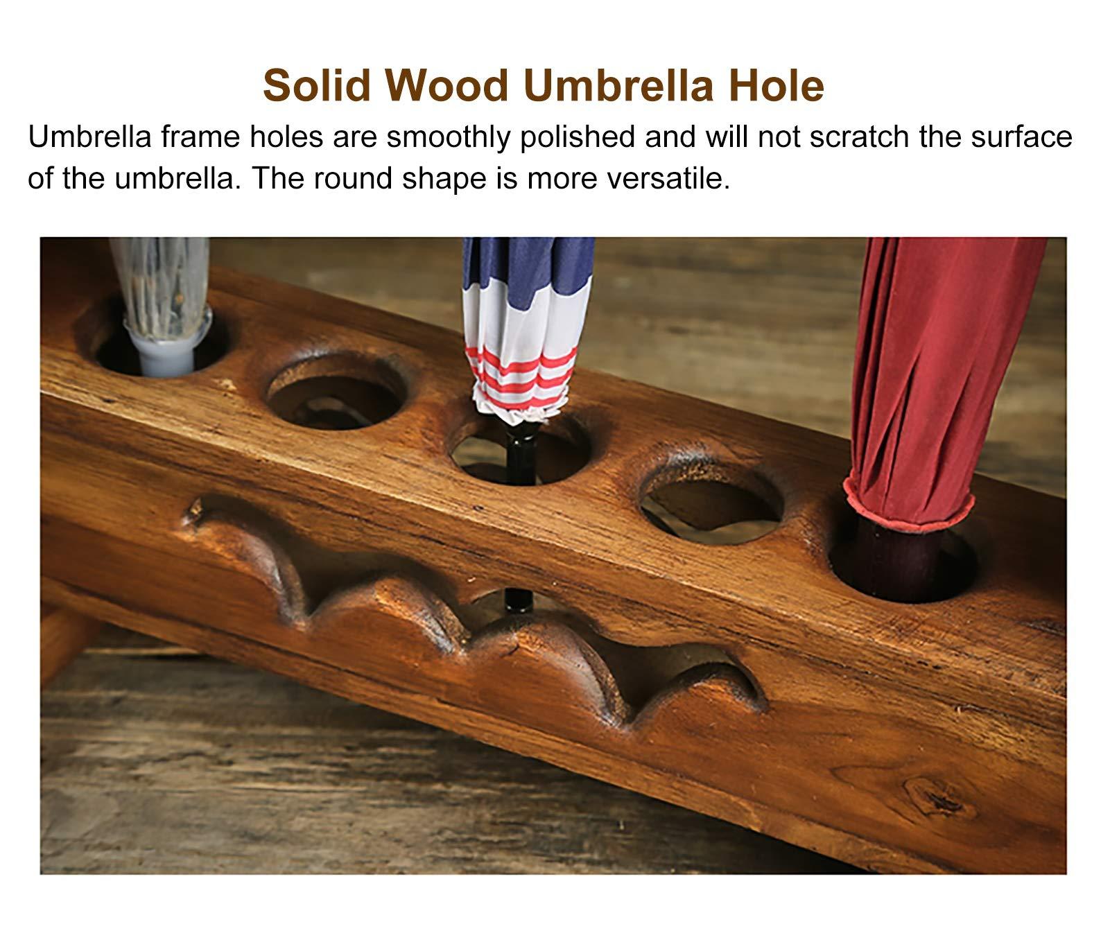 QHCS Umbrella Stand Umbrella Holder Rack Woodcarving Umbrella Stand, Retro Style Solid Wood Came/Walking Stick Holder Umbrella Organizer for Log Cabin, Holds 5 Long Umbrellas Umbrella Rack