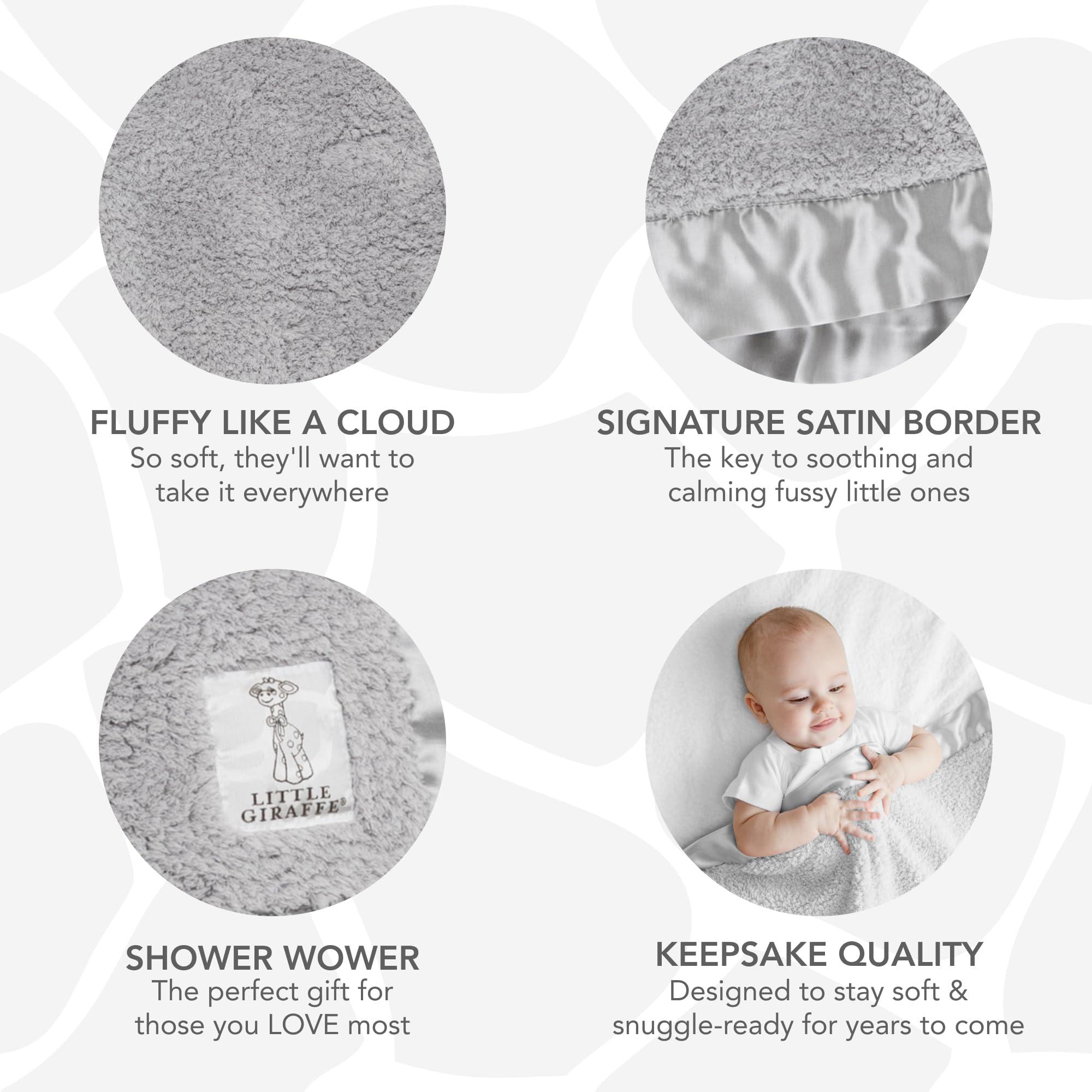 Little Giraffe Little Giraffe Baby Blanket - Chenille Soft Blanket with Satin Trim - Baby Stroller Blanket - Newborn Baby Essentials & Gifts - 29\" x 35\" - Silver