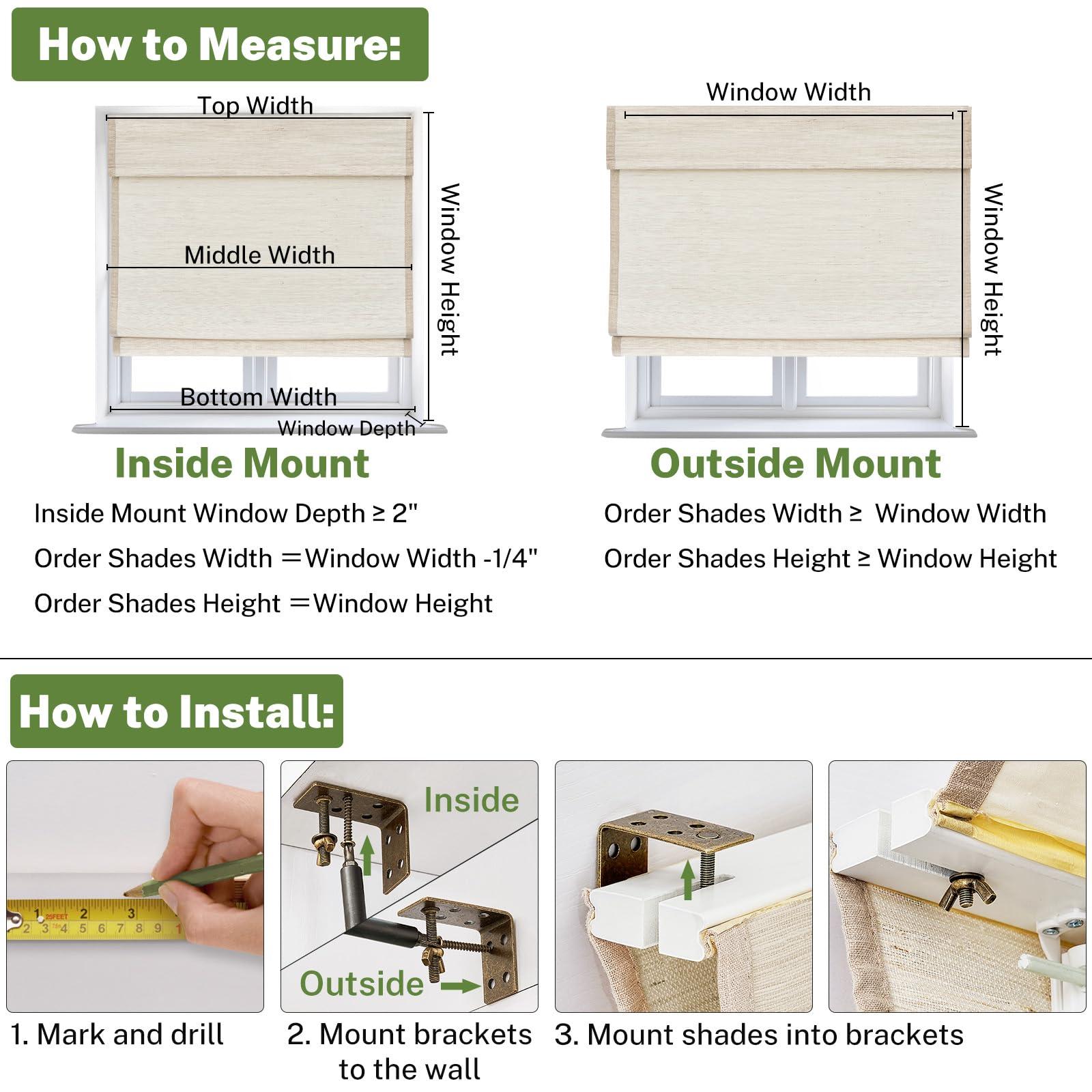 MiLin MiLin Roman Shades for Windows Cordless Blackout Roman Window Shades Blinds 100% Natural Linen Hand-Made Roman Shade - River Oaks (with Lining, Block 60%-70% Light) 38" W x 52" H