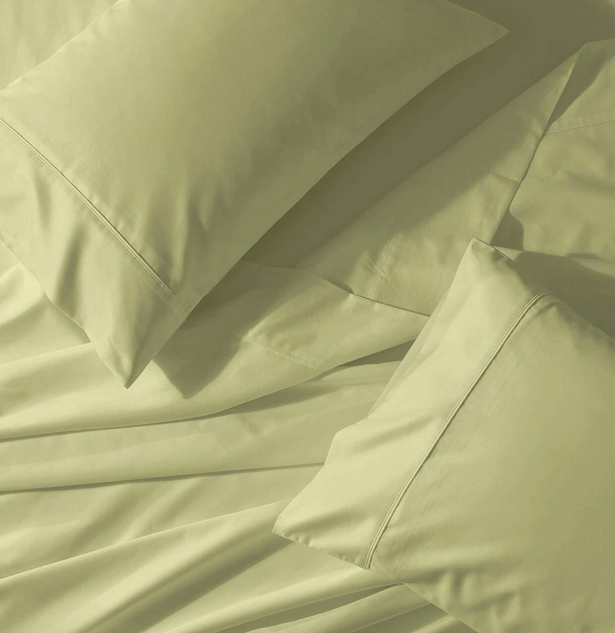 COTTONWALAS COTTONWALAS Actual Heavy Egyptian Cotton Short Queen Size 4-PCs Sheets Set (1 Fitted, 1 Flat, 2 Pillowcase) Fits 10-12\" Pockets Depth, True 1500 Thread Count Bed Sheets for Bed (Solid, Sage Green)