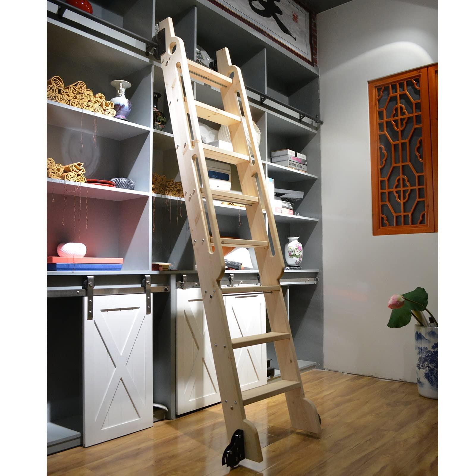 XFSHKJS XFSHKJS Sliding Ladder Library Full Set Hardware Kit 3.3ft-20ft (No Ladder), Rustic Black, Sliding Library Hardware Rolling Track, with Floor Roller Wheels, for Home/Indoor/Loft