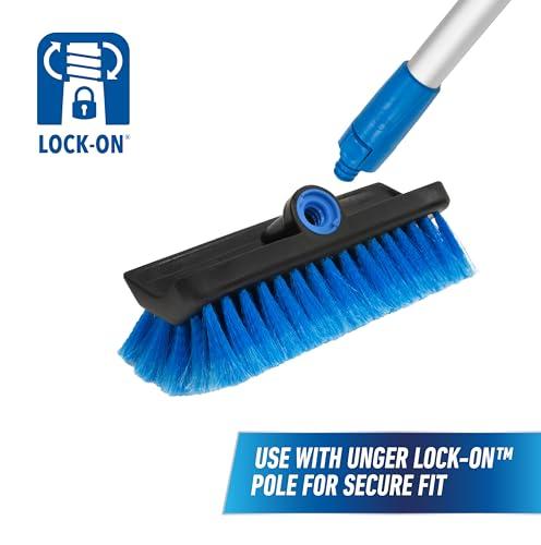 Unger Unger Professional Lock-On 10 Bi-Level Soft Wash Brush  Compatible with Lock-On 48\" Water-Flow Pole, Cleaning Brush, Wash Brush, Outdoor Brush, Great for Patios, Siding, Windows, Cars & Boats