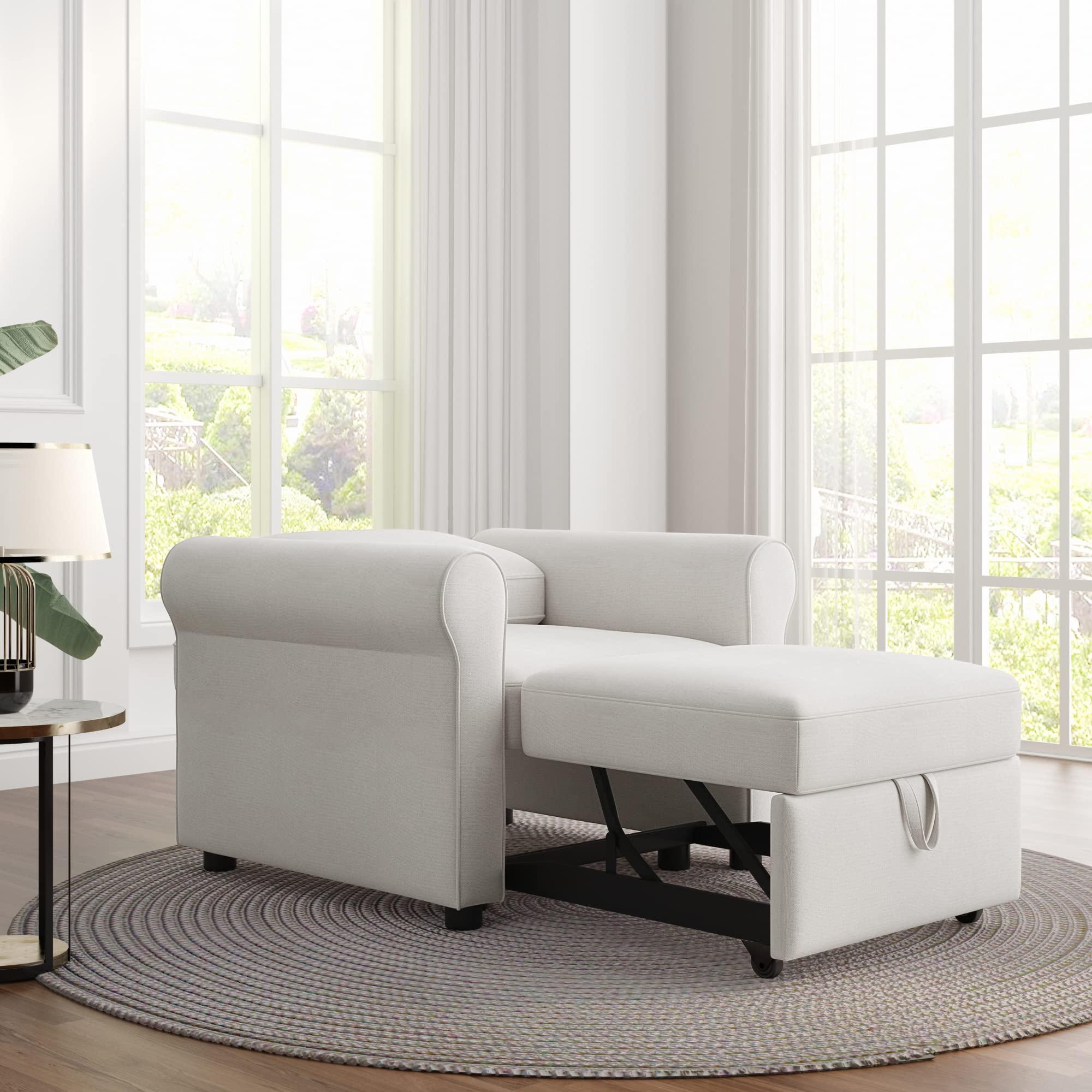 Brabrety Modern 3-in-1 Sofa Bed Chair,Convertible Sleeper Chair Bed with Adjust Backrest,Lounger Chair for Small Space Living Room Apartment (Beige@Adjust Backrest)