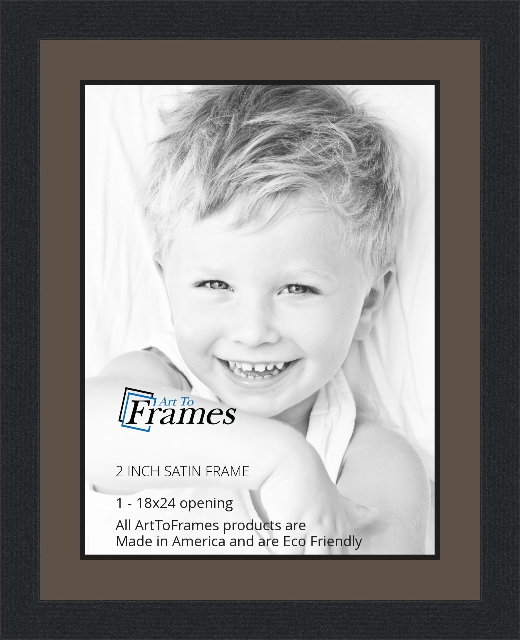 ArtToFrames 18x24 / 18 x 24 Picture Frame Satin Black .. 2'' wide with a 2'' double mat