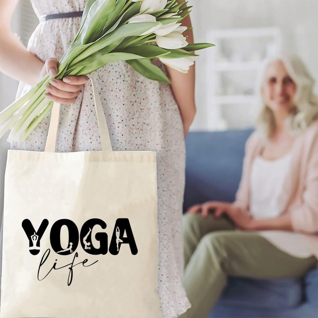 HONTOUTE HONTOUTE Yoga Life Bag Yoga Tops Funny Letter Print Soft Handbag Ecoright Aesthetic Canvas Tote Bag Shoulder Hobo White L