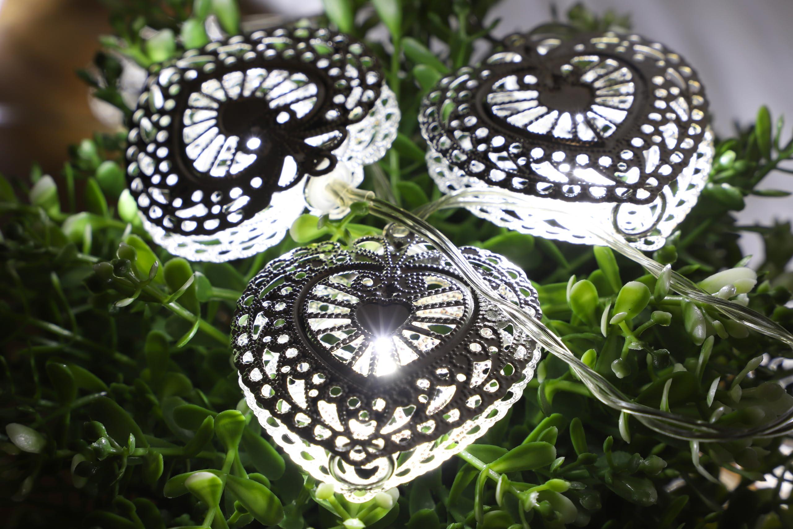 Christmas Concepts 1.5m (5ft) 10 Warm White LED Metal Filigree Heart Shaped Fairy Lights - Christmas Lights - Everyday Lights - Bedroom Lights (Filigree Silver)