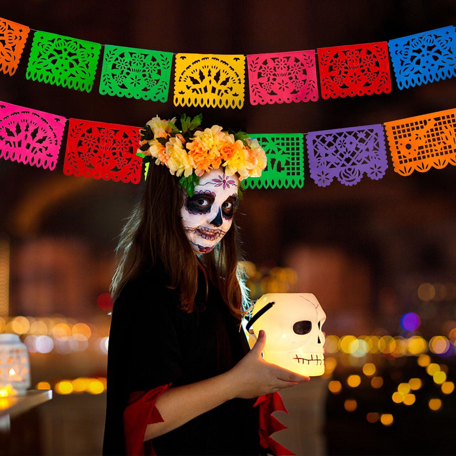 DomeStar DomeStar 2 Packs Mexican Party Decoration, 36 Feet Plastic Papel Picado Fiesta Banner Cinco de Mayo Garland for Mexican Birthday Party Supplies