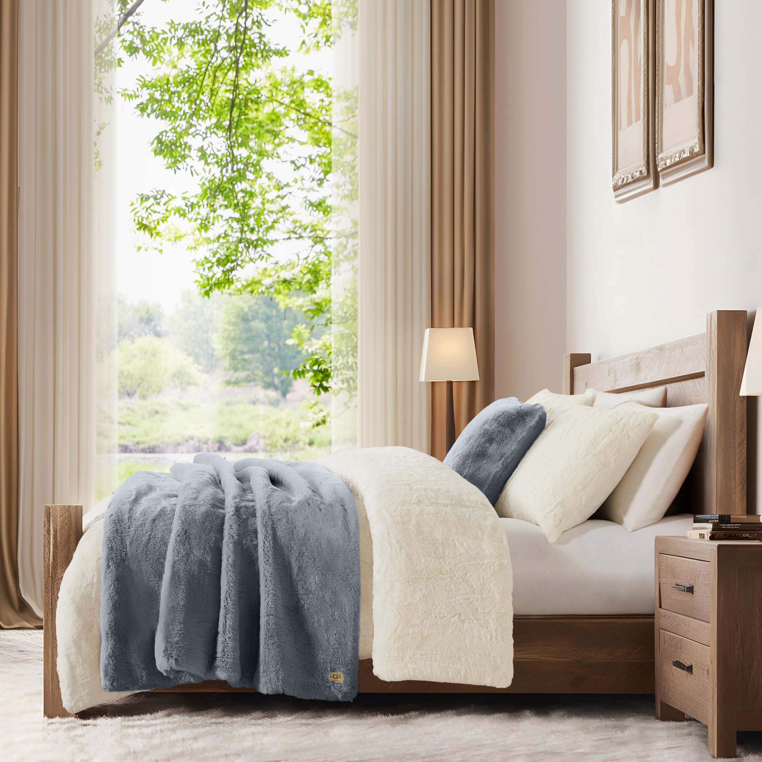 UGG UGG 11069 Euphoria Plush Faux Fur Reversible Throw Cozy Fuzzy Fluffy Blanket for Couch Bed Hotel Style Luxury Machine Washable Home Decor Luxurious Soft Throws for Sofa, 70 x 50-Inch, Chambray