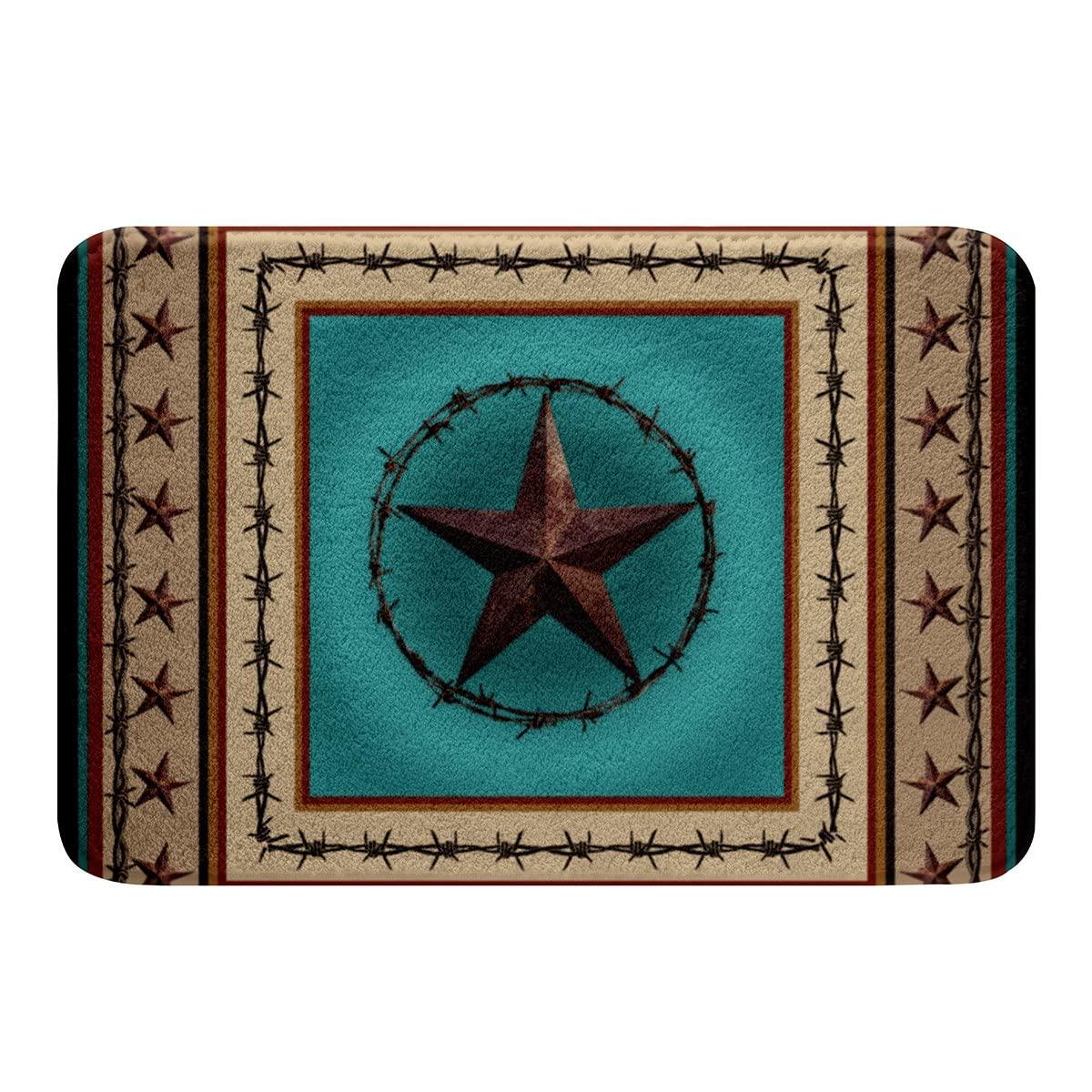 Homewish Western Texas Star Kids Bath Mats,Cowboy Rustic Farmhouse Mats Rugs,Boys Girls Adults Home Decor,Geometric Stripes Patchwork Bath Carpets,Brown Retro Bath Rugs,Absorbent Floor Mats,16Wx24L Inches