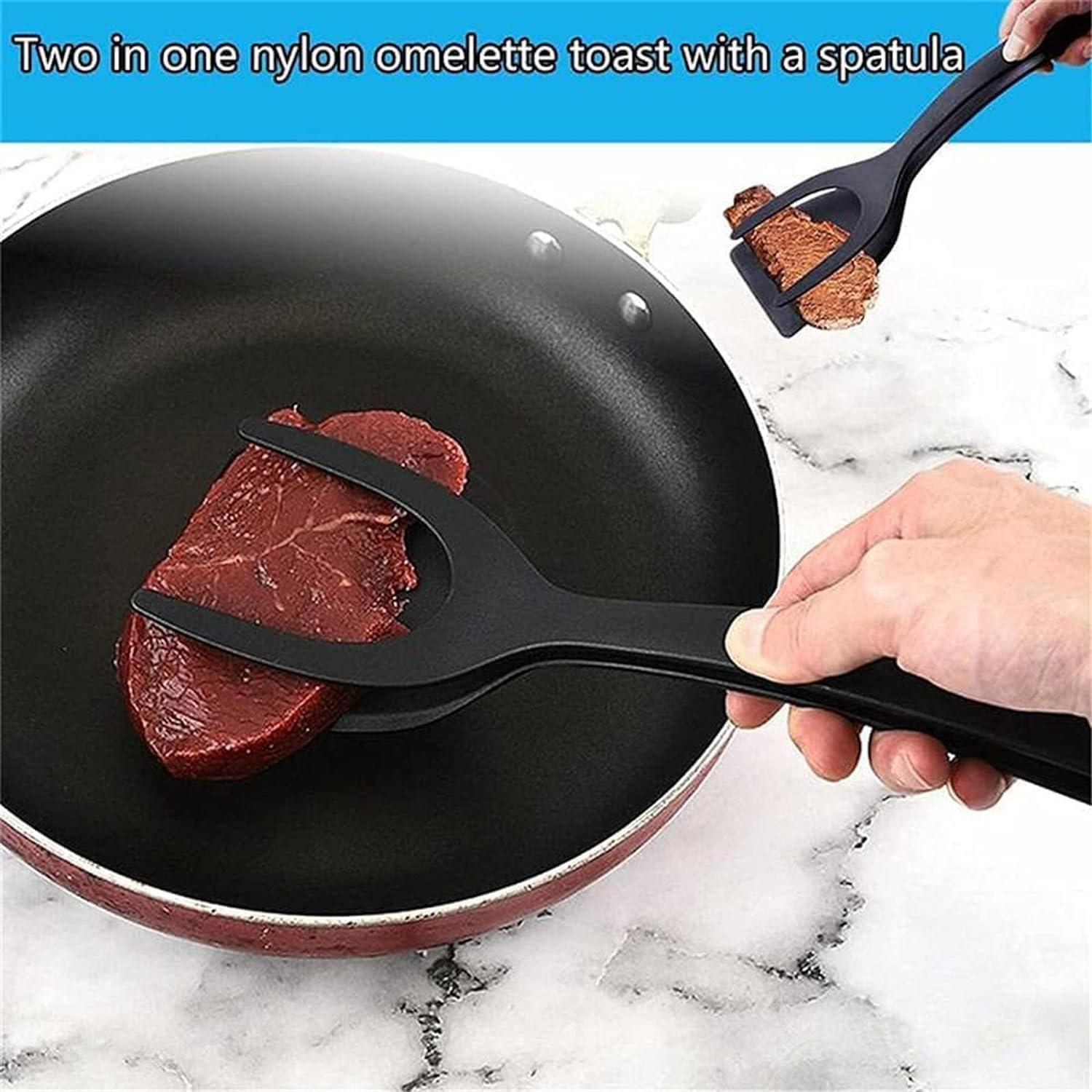 FBBQFF FBBQFF NEW 2024 2 in 1 Grip and Flip Spatula Tongs, Silicone Egg Flipper Tong, Pancake Turner Omelet Making Spatula, Fish French Toast Tongs, Non Stick Cooking Spatula for Home Kitchen (Black)