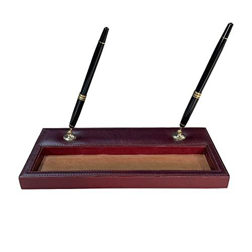 Dacasso Dacasso A3004 Leather Double Pen Stand Desk Set, Mocha