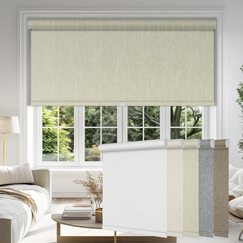 Doing-X DOING-X Blackout Roller Shades for Windows Cordless Roller Blinds Custom Size Room Darkening Shades with Cassette Valance Thermal Insulated Linen Fabric Pull Down Window Shades(39.5" W x 44" H) Green