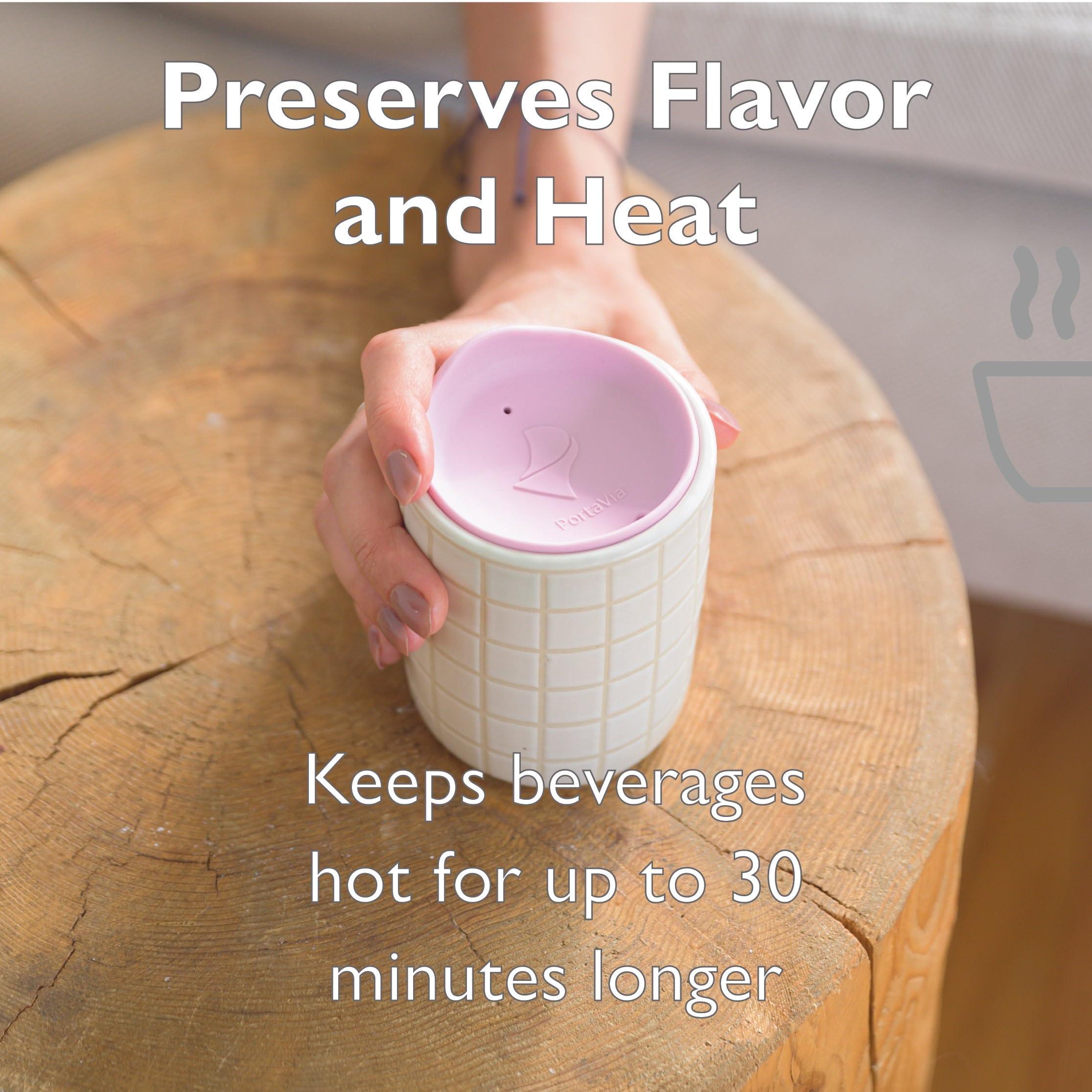 Porta Via Porta Via Reusable Coffee Cup Silicone Lid Fits Most Tumbler, Water Bottle, & Ceramic Coffee Mug Between 2.6\" - 3\" Dishwasher-Safe Ceramic Travel Mug Lid Keeps Hot Cups Hot (Small - Purple)