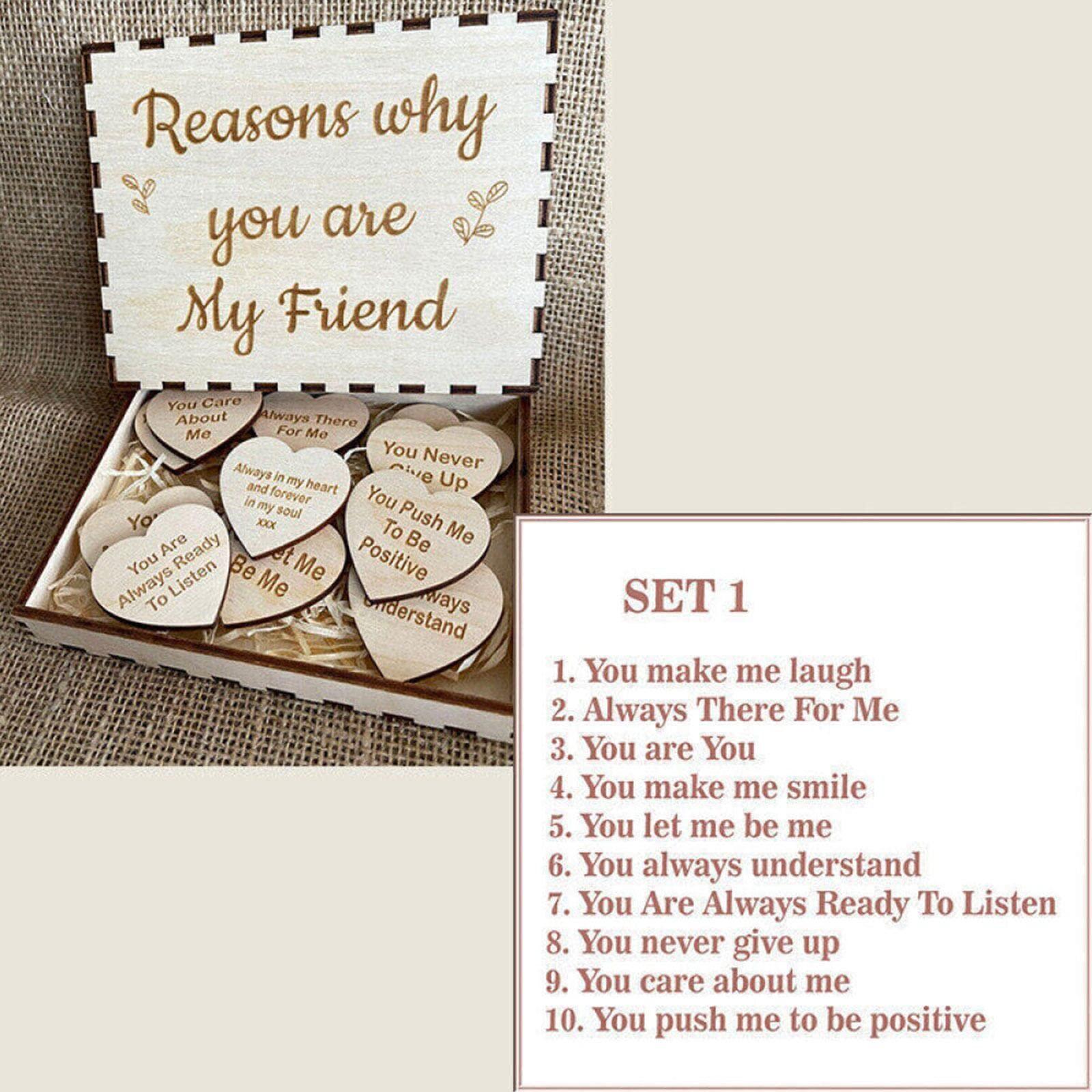 SHOUD SHOUD Unique Friendship Gift,Friendship Wooden Hearts in The Box Reasons Why You are My Friend Personalized Wooden Box and Heart Tokens Set,Christmas Gift(Without Box)