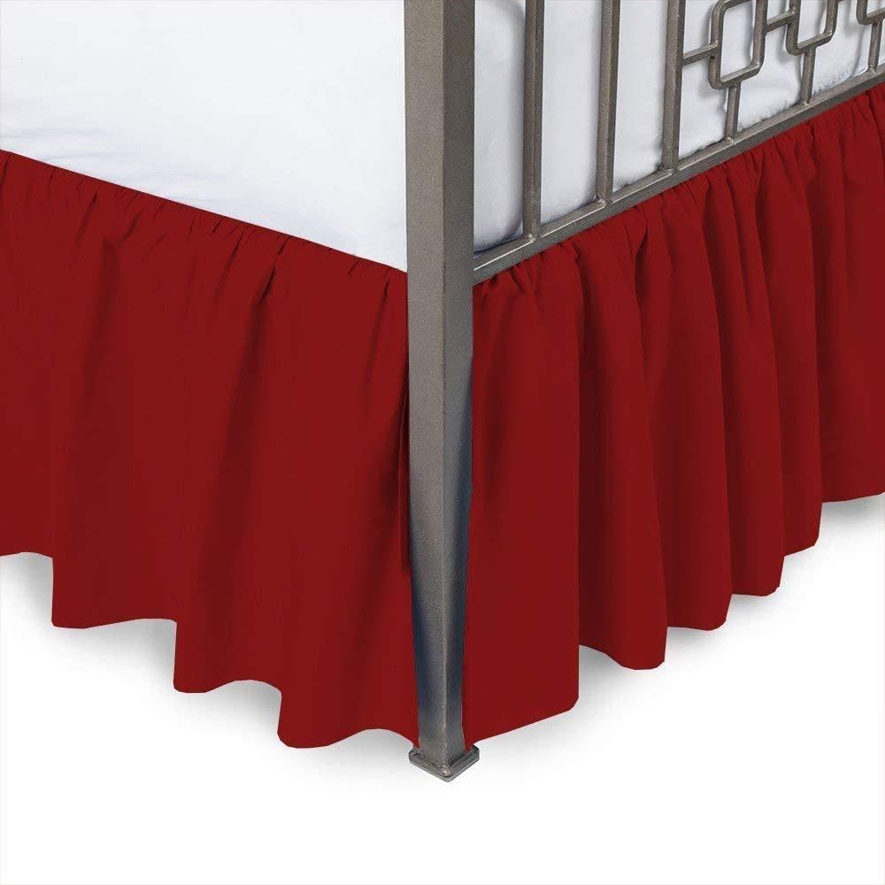 British-Linen Full-XXL Bed Skirt 22 Inch Drop Split Corner Ruffle Gathered Style, 100% Microfiber Luxury 1 Piece Bed Skirt Dust Ruffle Full-XXL Size 54 x 84 Wrinkle & Fade Resistant - Burgundy Solid.