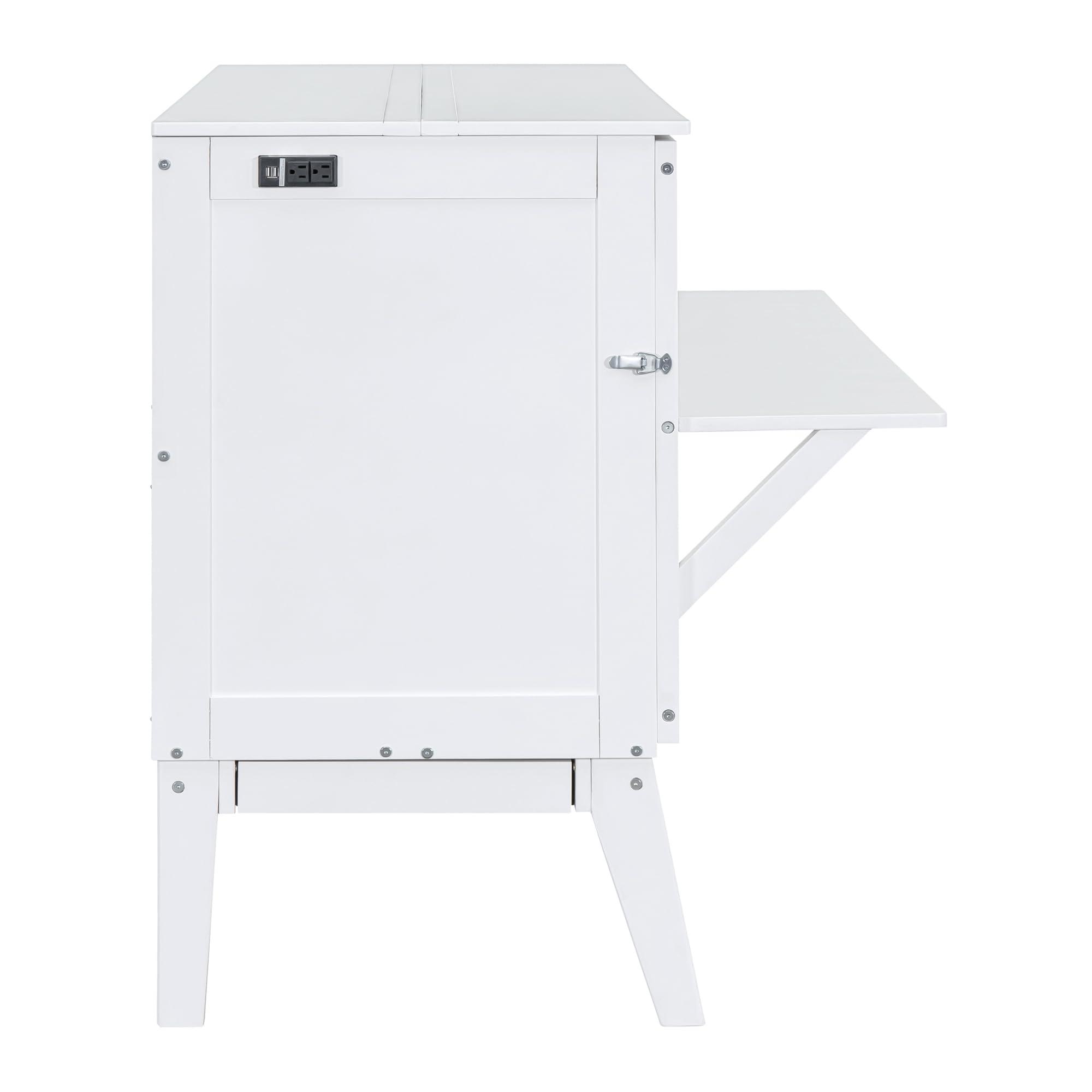 Mirightone Murphy Bed Queen with Desk Board and Removable Shelves,Wooden Murphy Bed Cabinet with Charging Station, Space-Saving Modern Murphy Cube Wall Bed for Guest Room Home Office, White