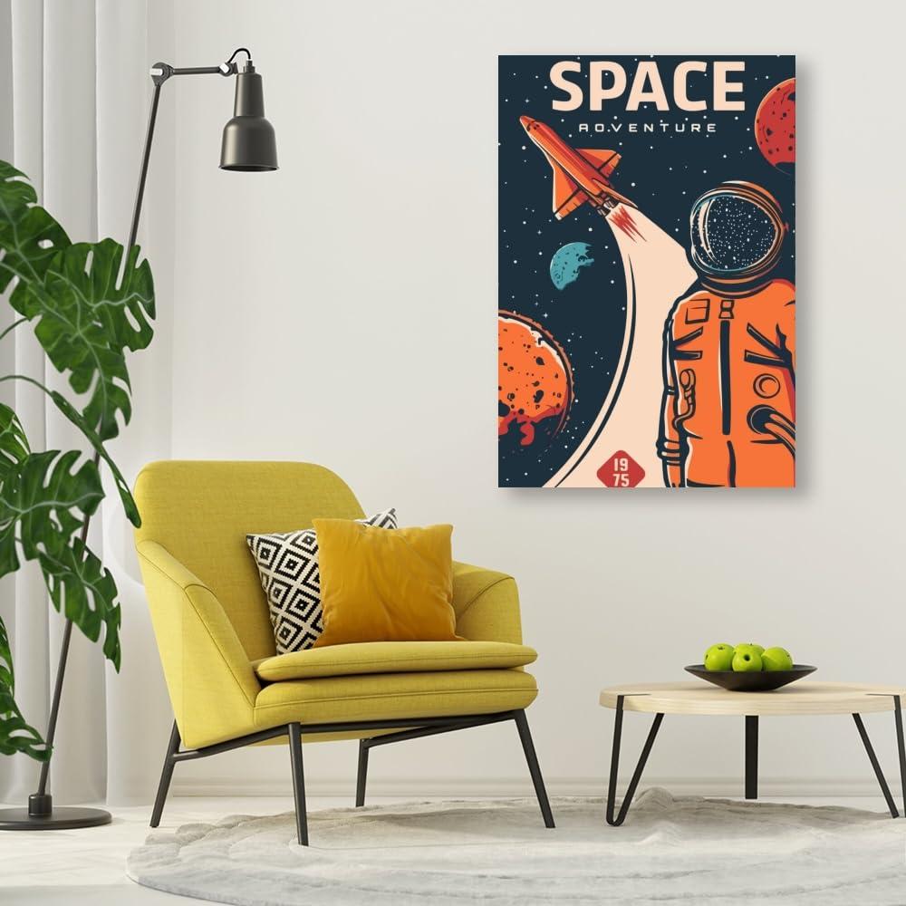 LuminDaze LuminDaze Explore Space Poster Retro Space Wall Art Outer Space Travel Picture Decoration Exoplanet Galaxy Mars Planet Exploration Art Canvas Print Retro Futuristic 20x30inch Unframed, style-7