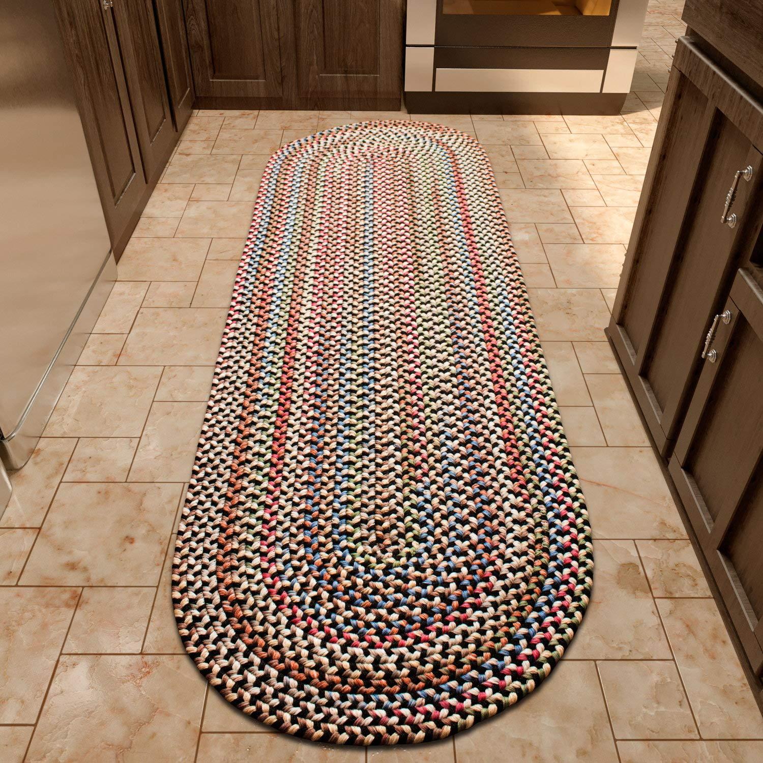 Super Area Rugs Super Area Rugs Roxbury American Made Braided Rug for Indoor Outdoor Spaces, Charcoal/Natural Multi, 2' X 6' Oval Runner