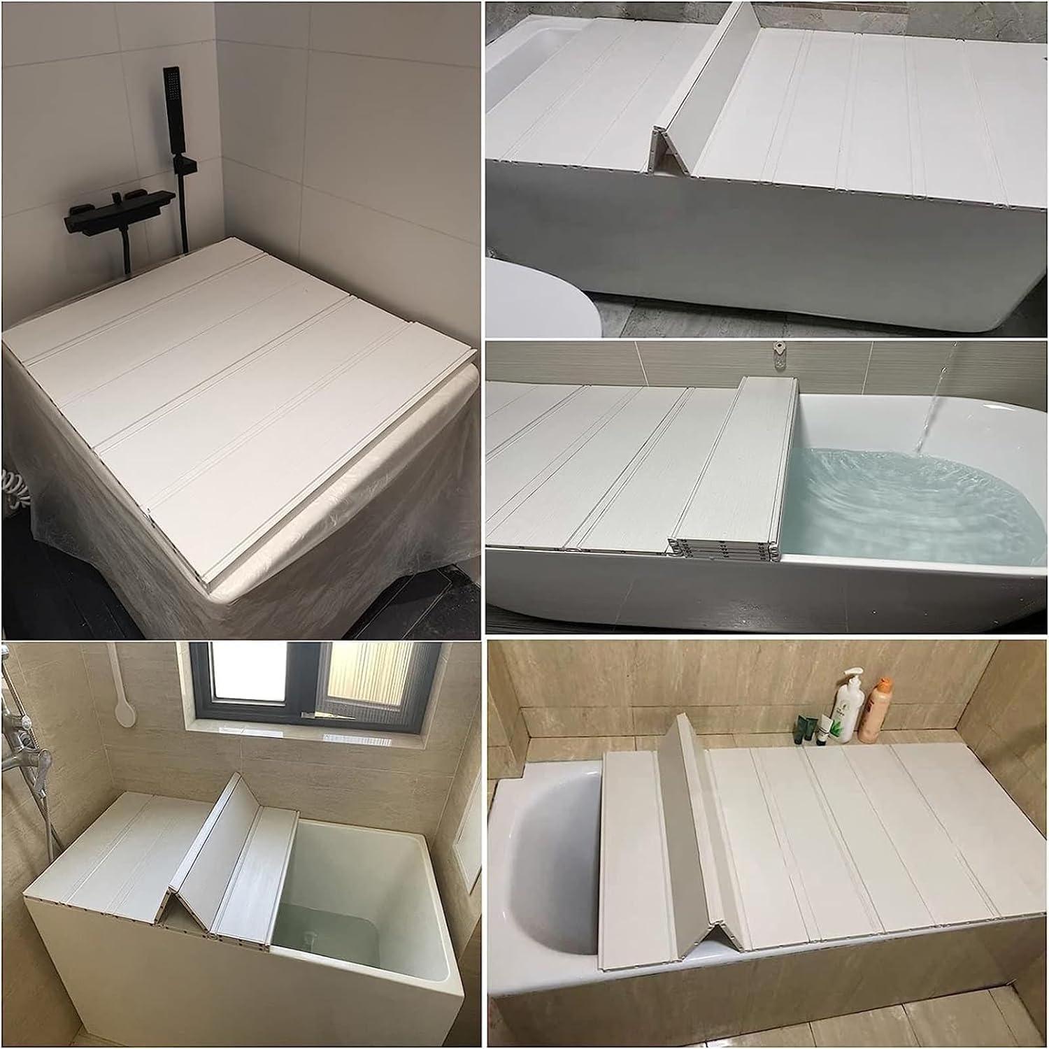 DAZULI Folding Bathtub Cover PVC Bathtub Tray Shutter Bath Lid 0.6cm Thickness Bathtub Dust Board Insulation Cover for Bathing Reading Relaxing Soaking Bracket(Size:70x160x0.6cm,Color:White)