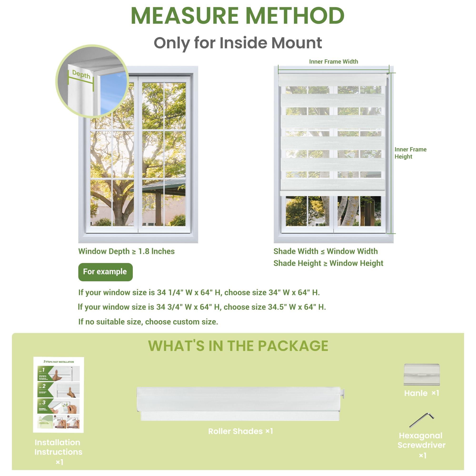 MoDanCeQ MoDanCeQ No Drill No Tools Cordless Dual Layer Zebra Blinds for Windows, Blackout Zebra Shade for Indoor Windows,Easy to Install Thermal Insulated Blinds, Silver White, 31.5" W x 64" H