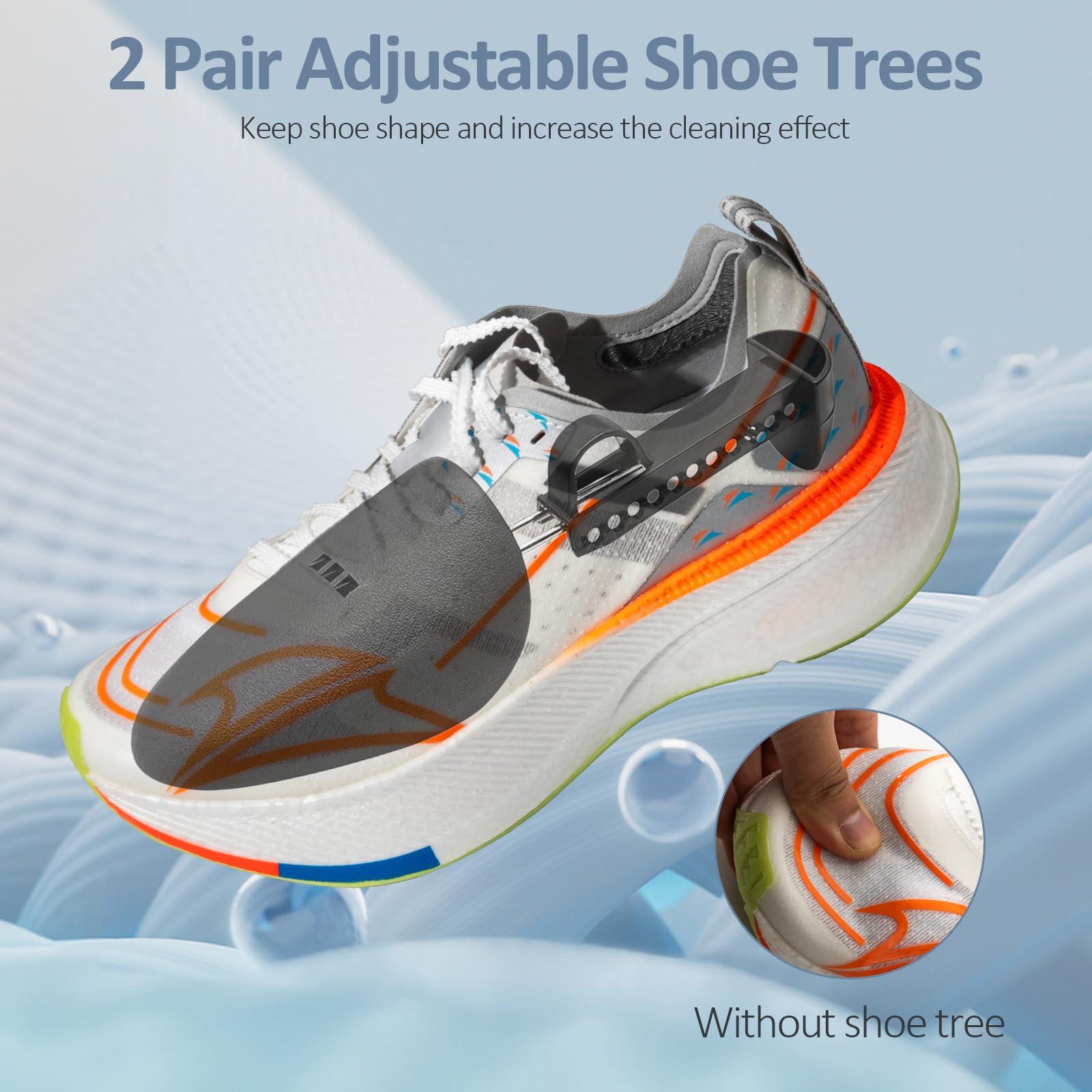 LDYDGQMY Shoe Washing Machine Bag, 360 Wrap-around Cleaning Laundry Bags with 2 Adjustable Shoe Trees, Reusable Wash Bag Lockable Zipper with Fluffy Fibers for Sneaker Gym Shoe