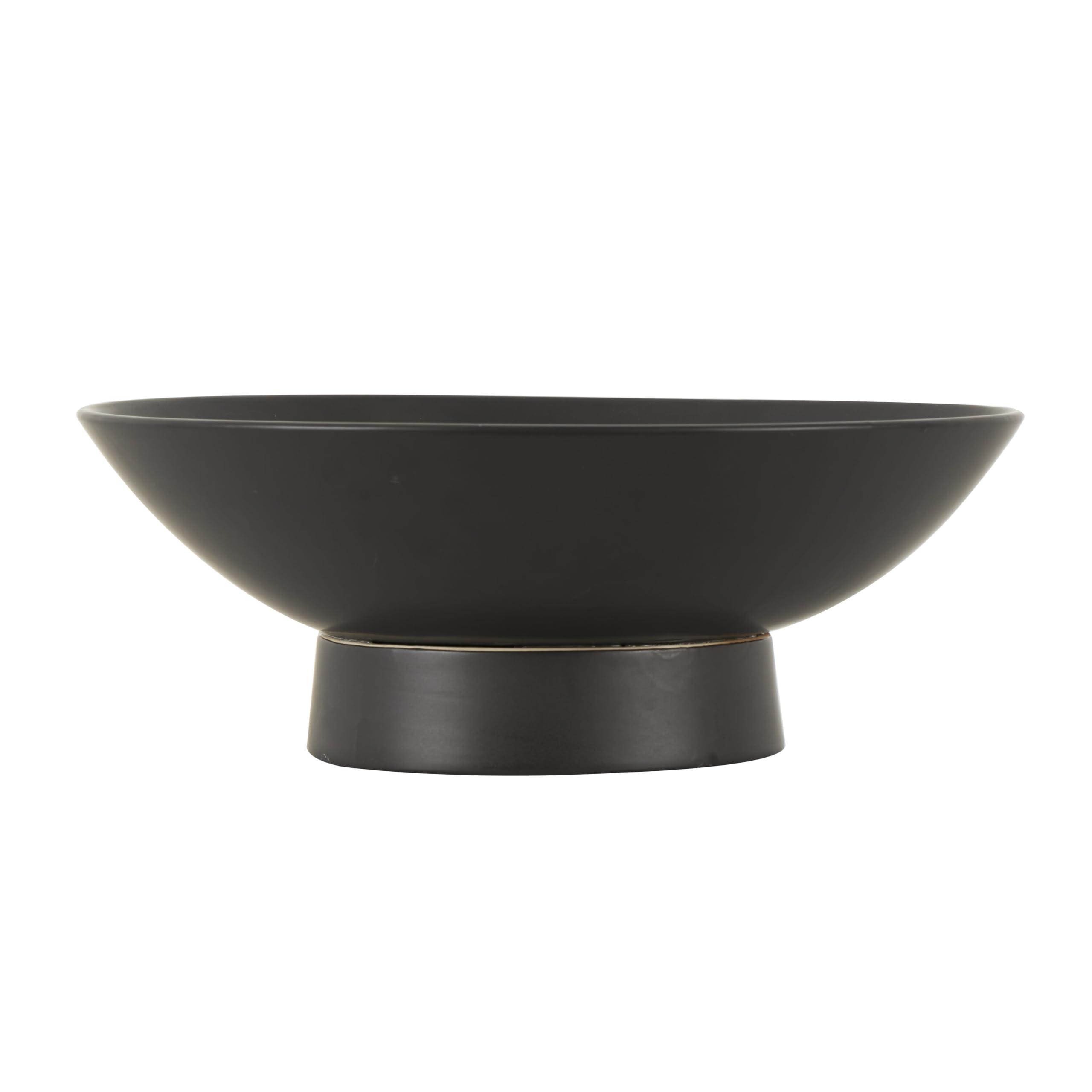 Deco 79 Deco 79 Ceramic Decorative Bowl Wide with Elevated Base, 16\" x 16\" x 6\", Black