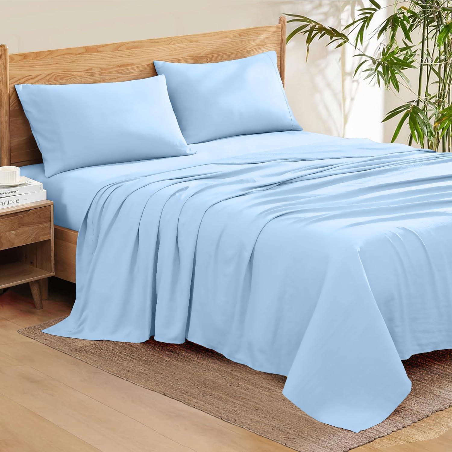 Rinku Linen Rinku Linen Heavy Fabric Sheet Set Queen Size (60\" x 80\") Light Blue Solid Egyptian Cotton Sheet Set 15\" Pocket 1500 Thread Count